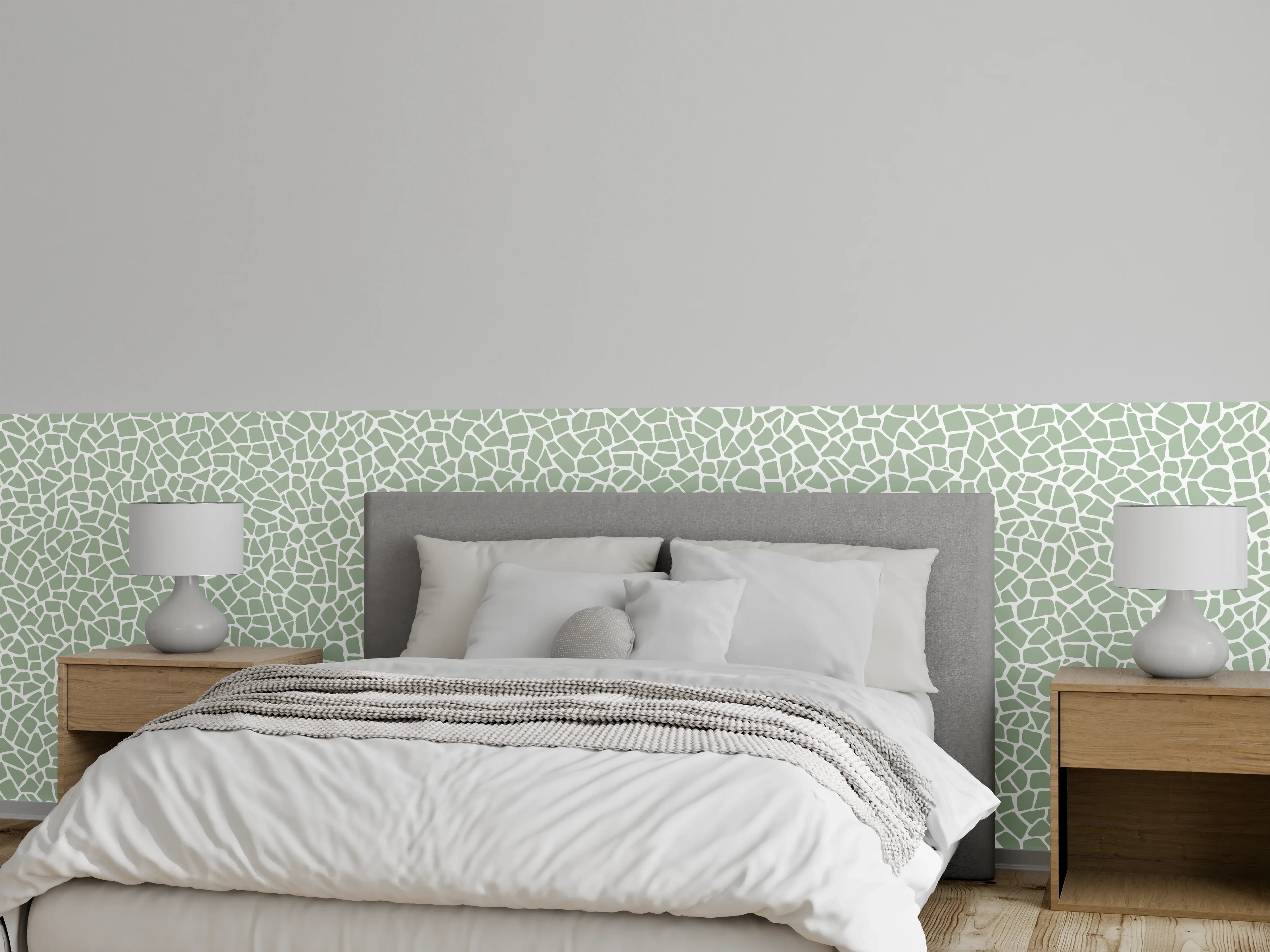 Wandverkleidung Schlafzimmer - Modernes Kieselmuster in Salbeigrün