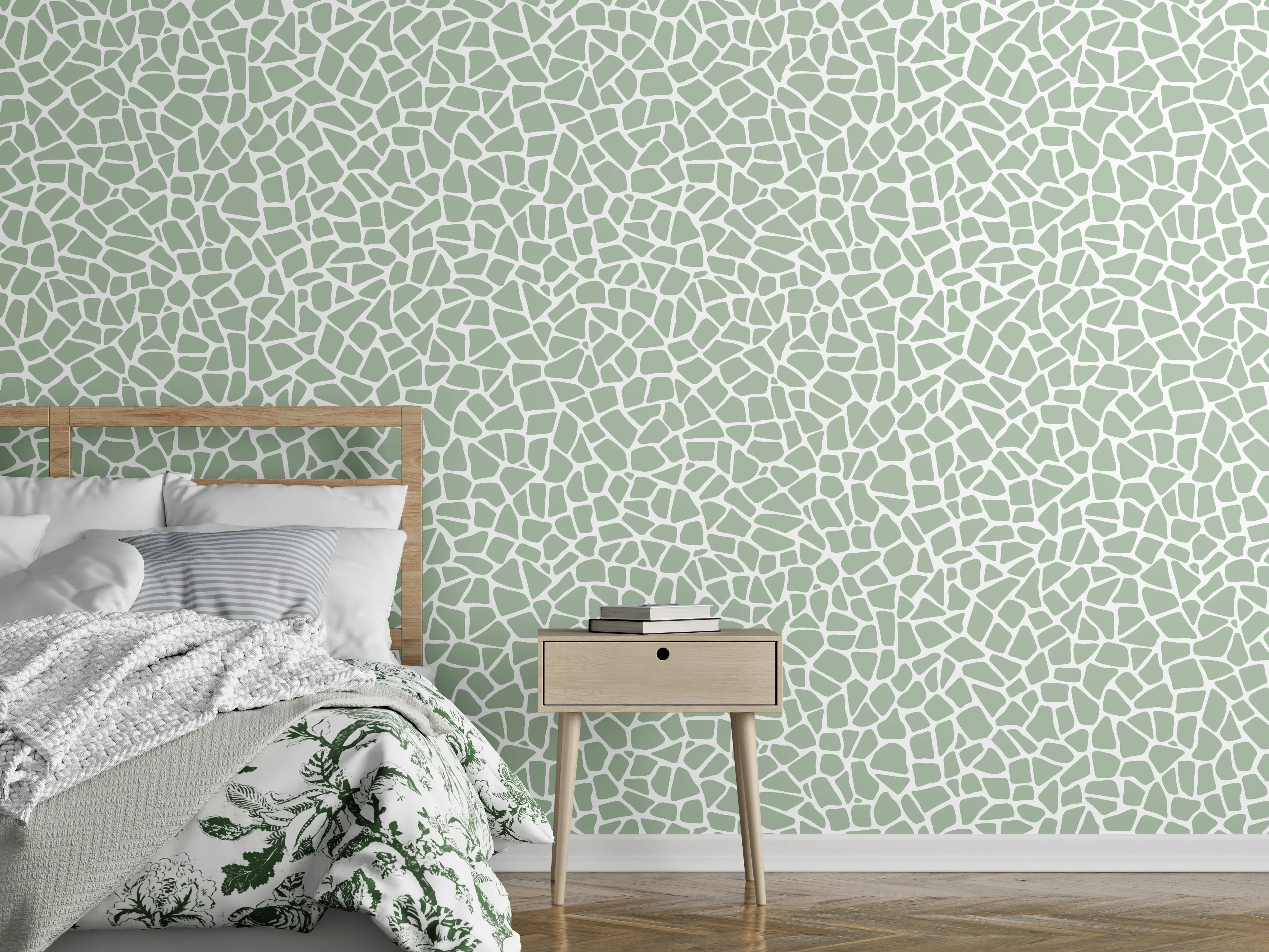 Wandverkleidung Schlafzimmer - Modernes Kieselmuster in Salbeigrün
