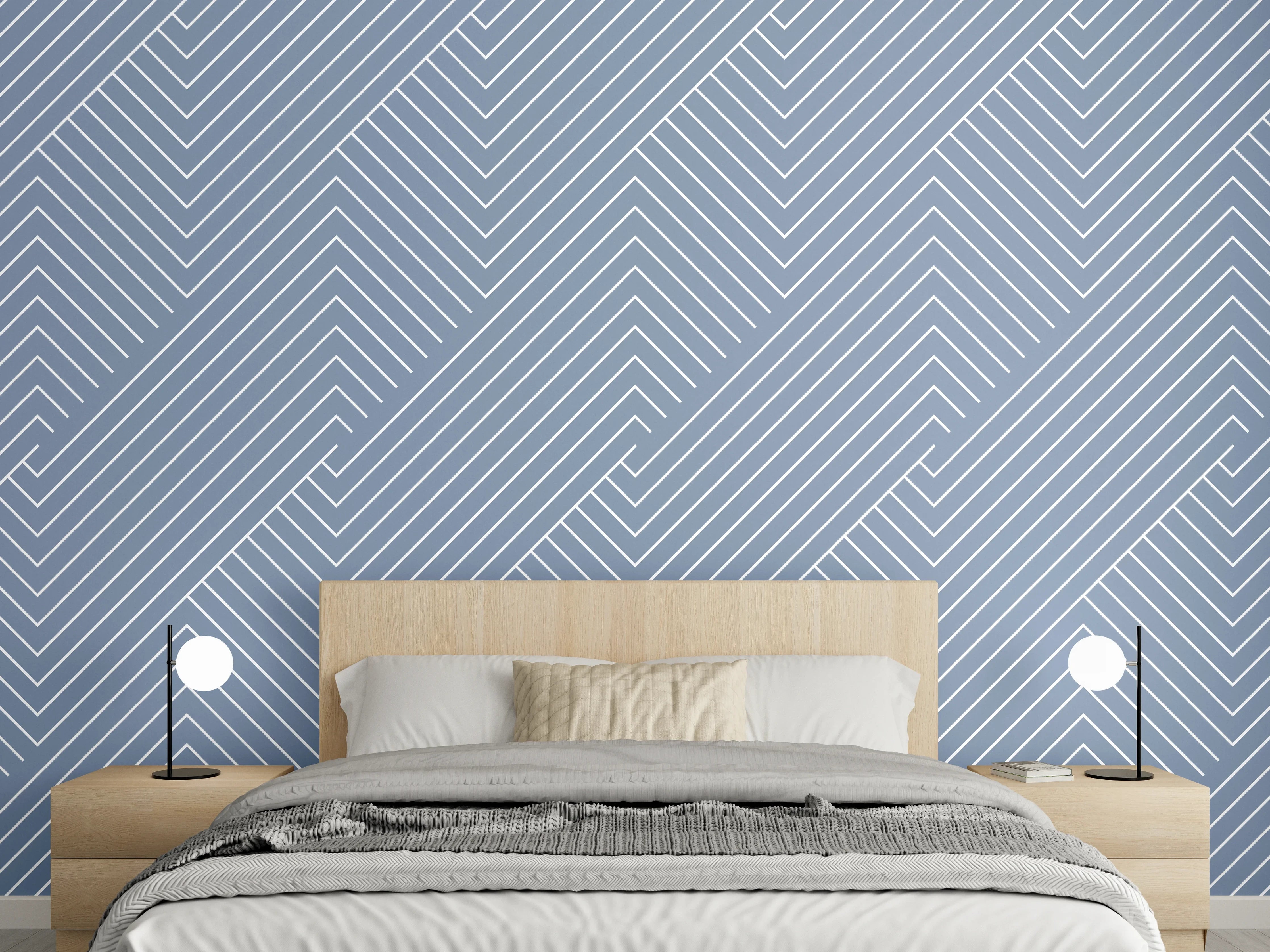 Wandverkleidung Schlafzimmer - Modernes Linienmuster in Grau-Weiß