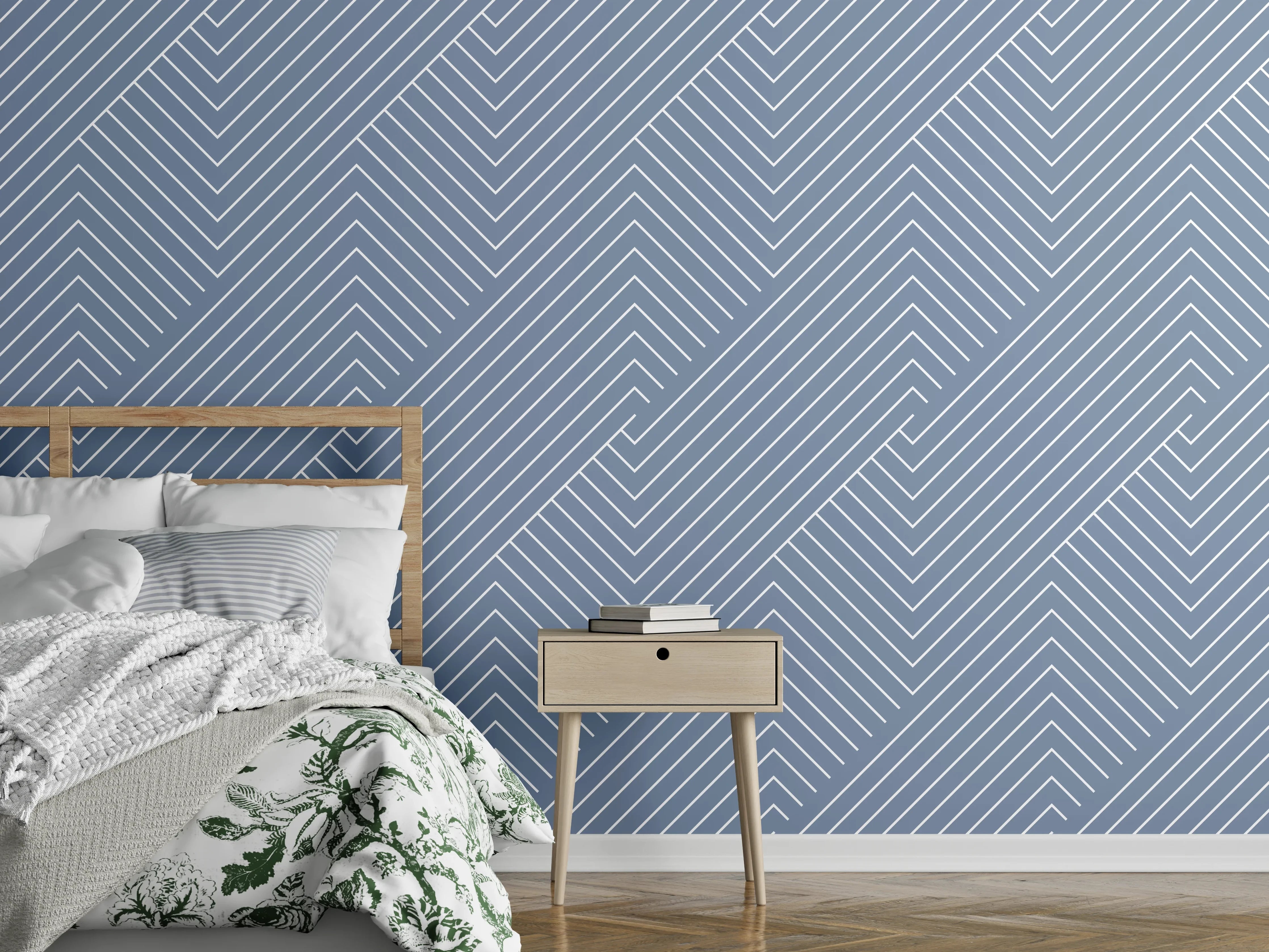 Wandverkleidung Schlafzimmer - Modernes Linienmuster in Grau-Weiß