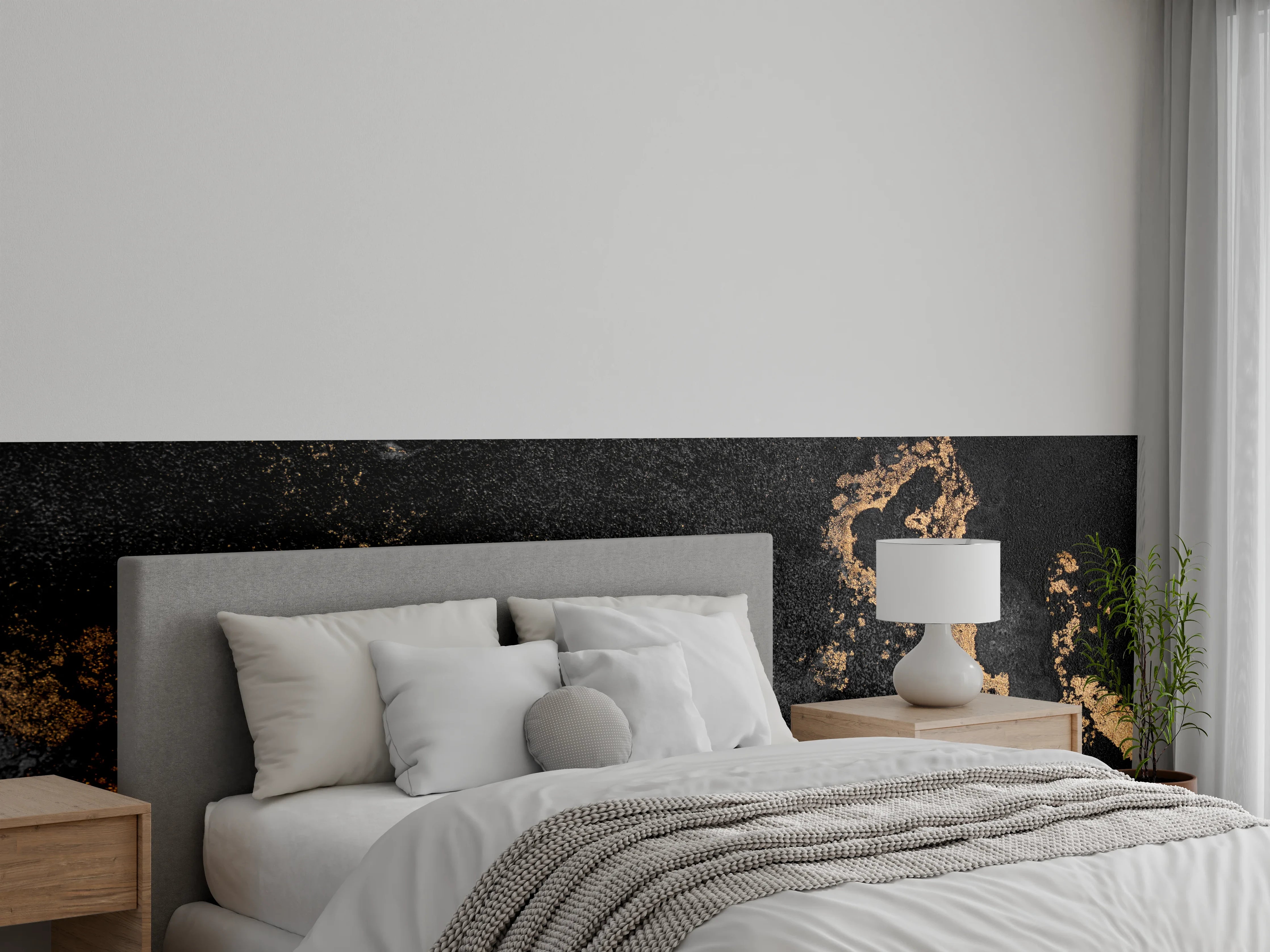 Wandverkleidung Schlafzimmer - Modernes Marmor-Design mit Goldakzenten