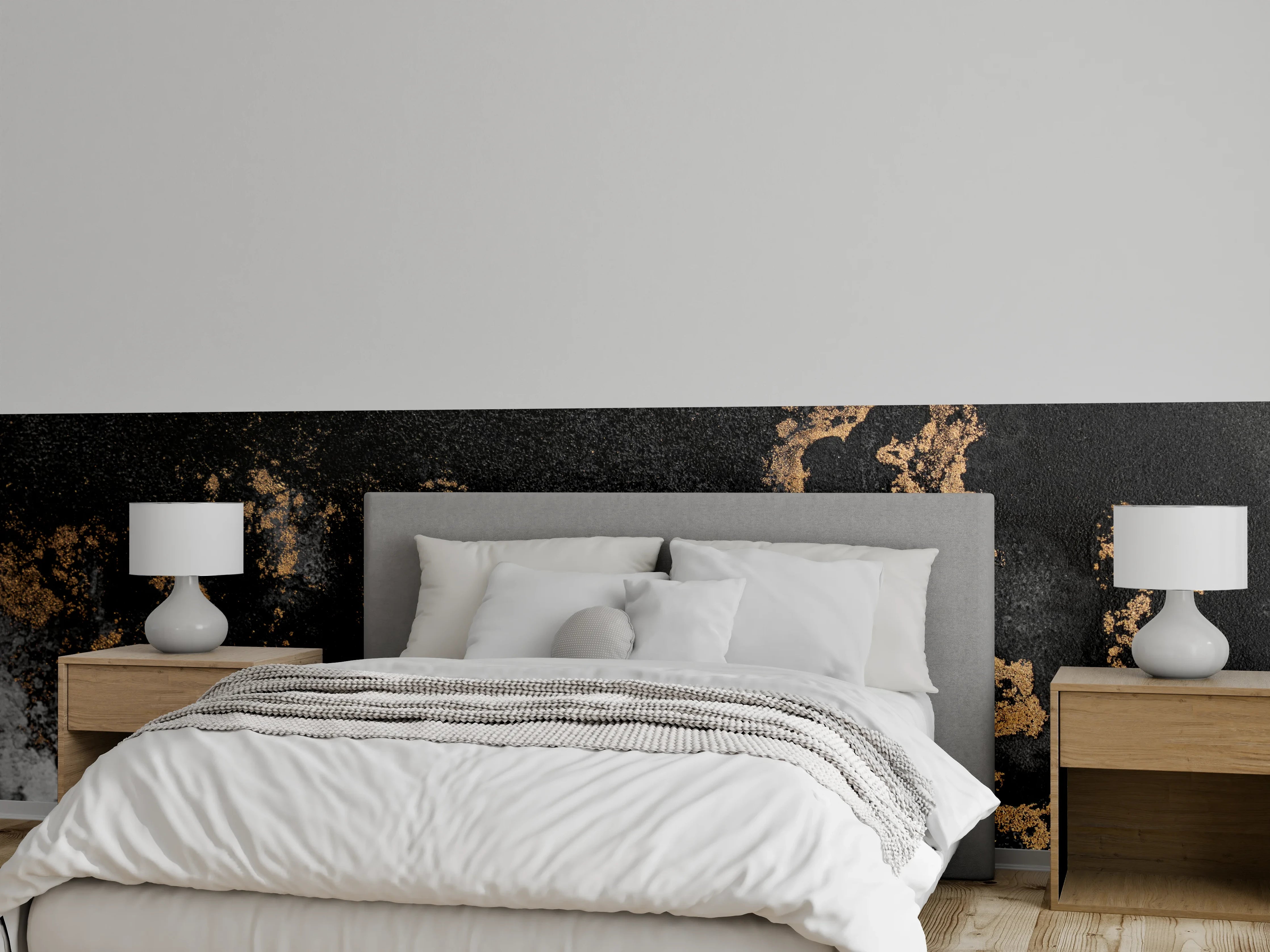Wandverkleidung Schlafzimmer - Modernes Marmor-Design mit Goldakzenten