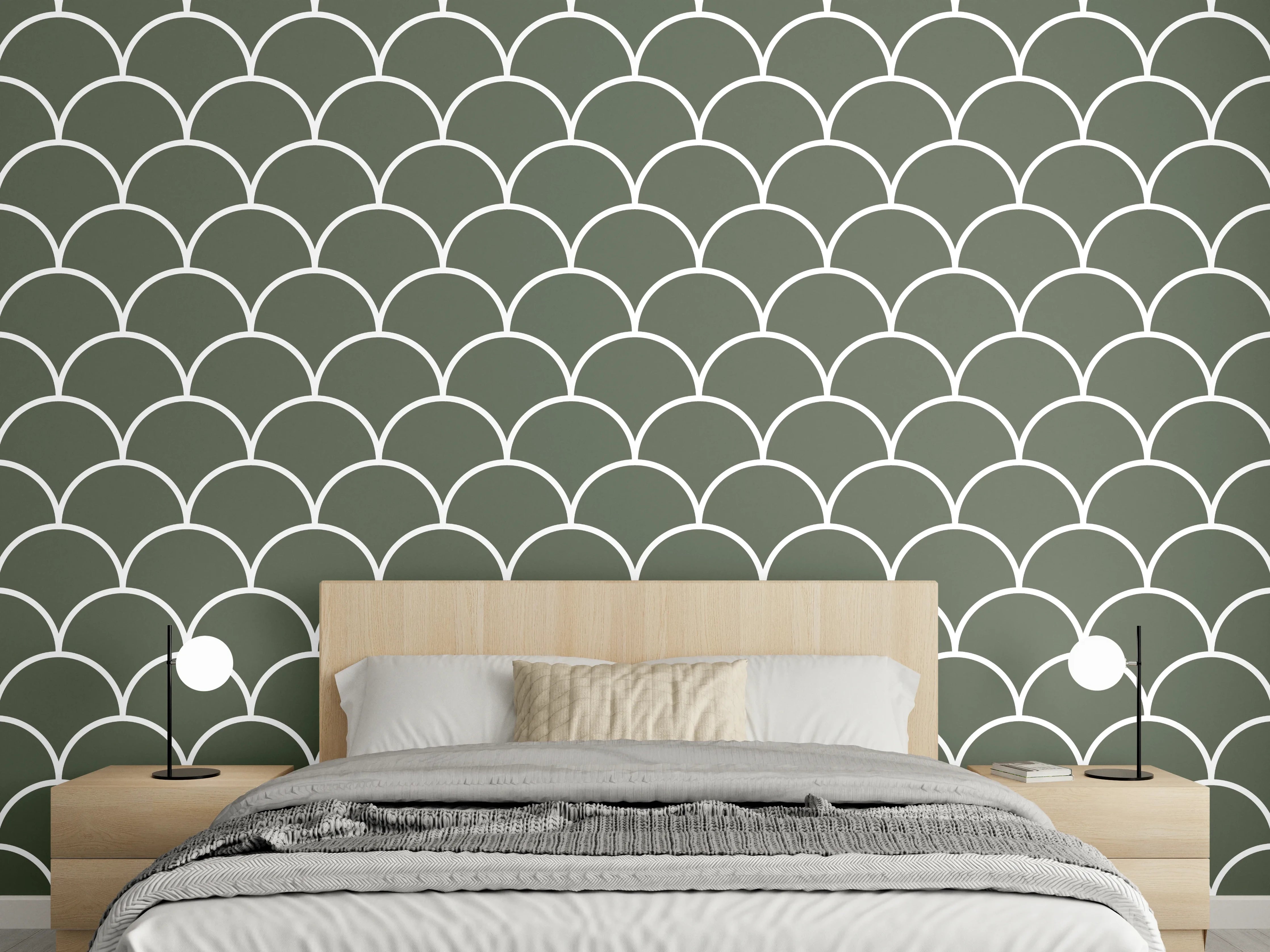 Wandverkleidung Schlafzimmer - Modernes Muschelmuster in Olivegrün