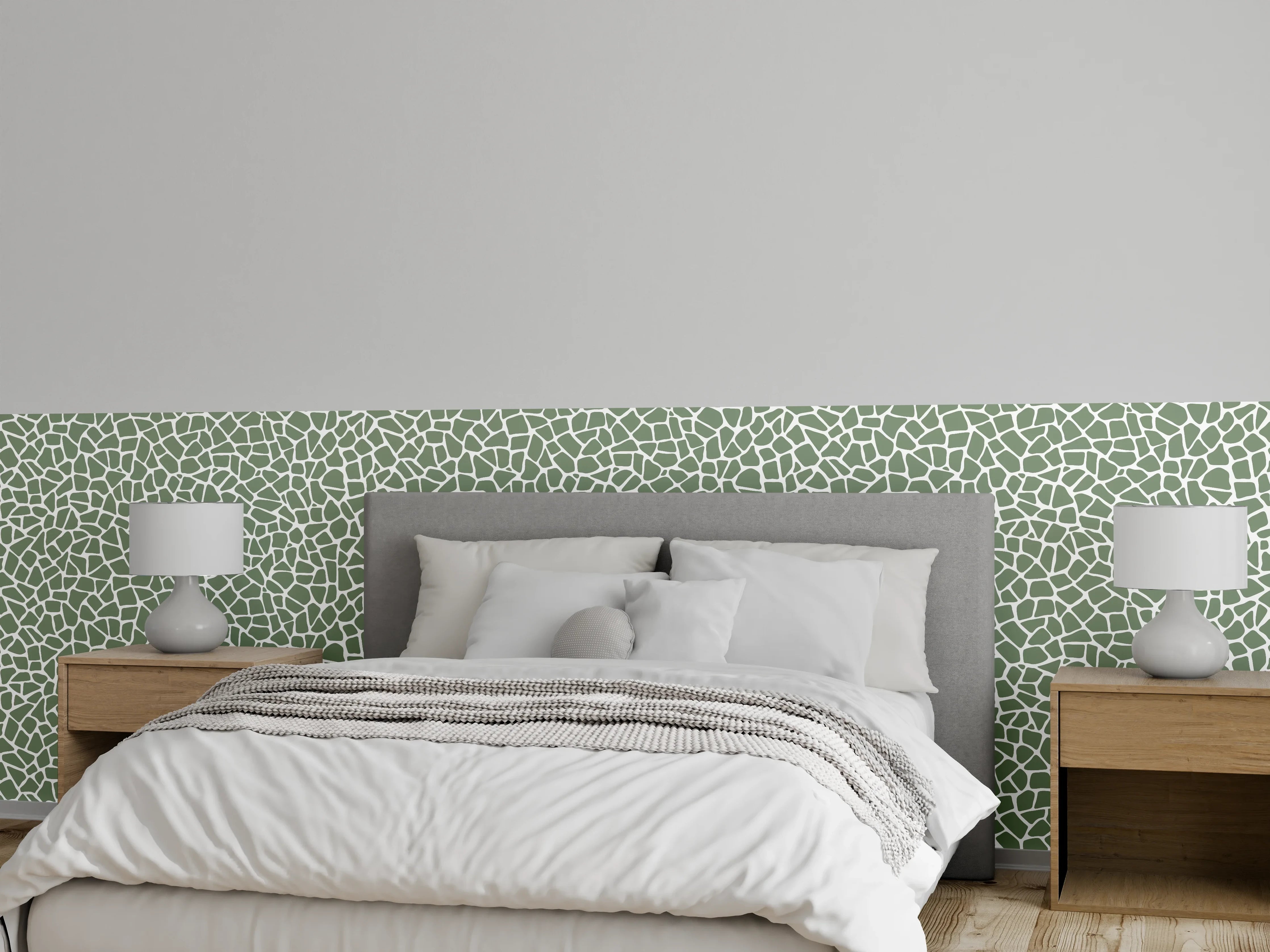 Wandverkleidung Schlafzimmer - Modernes Netz-Muster in Salbeigrün