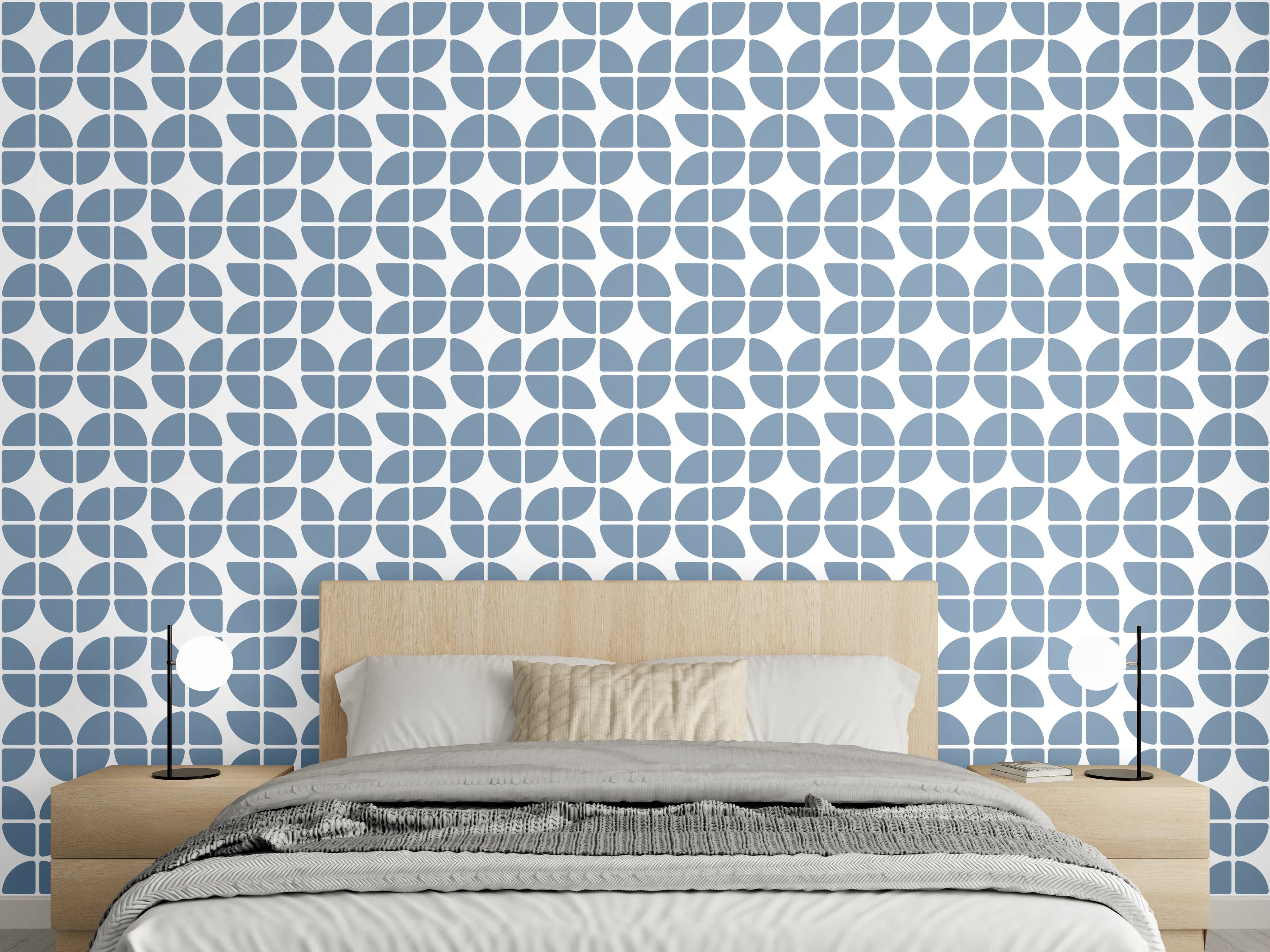 Wandverkleidung Schlafzimmer - Modernes Retro-Muster Blau Weiß