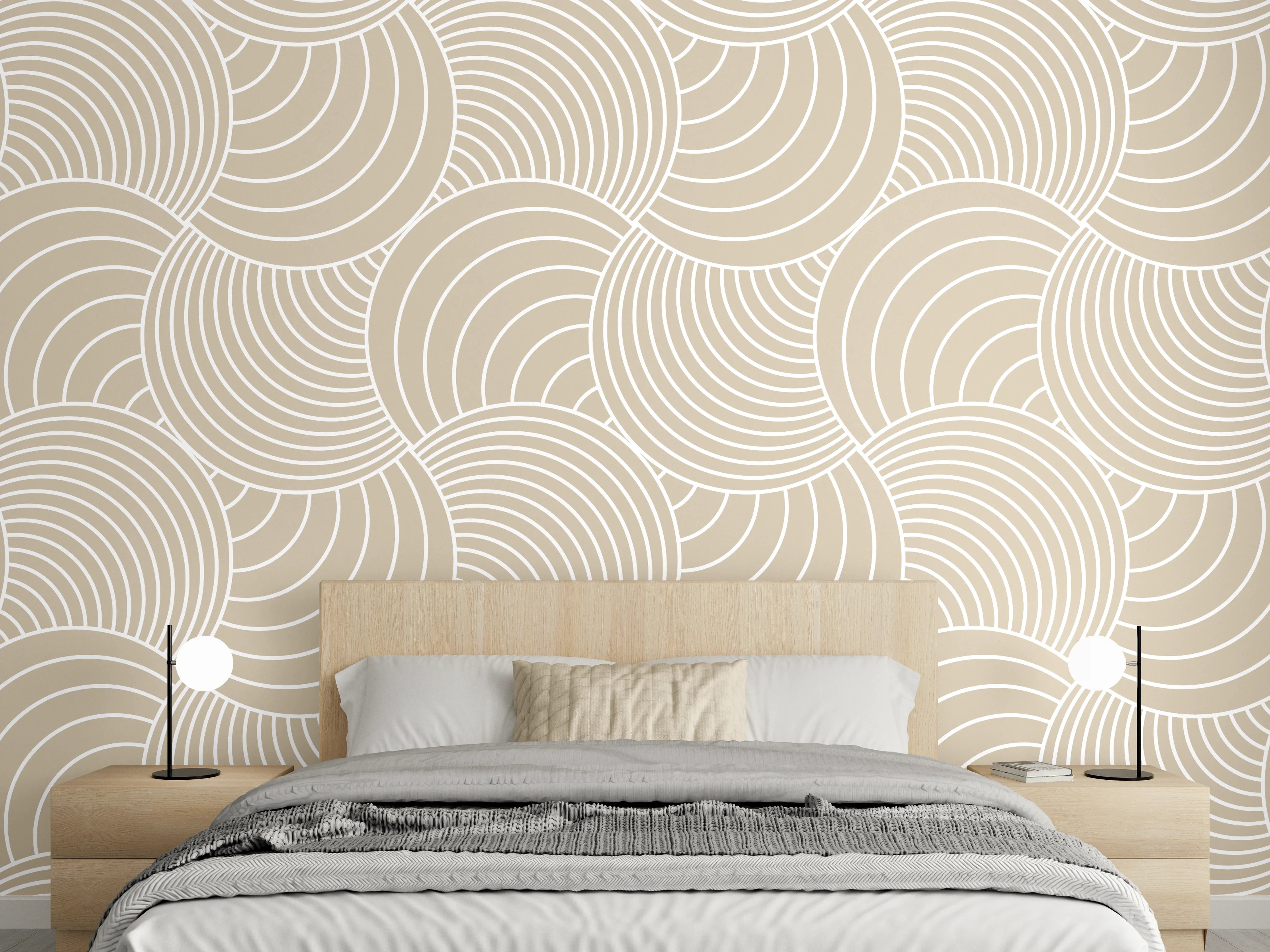 Wandverkleidung Schlafzimmer - Modernes Retro-Muster in Beige und Weiß