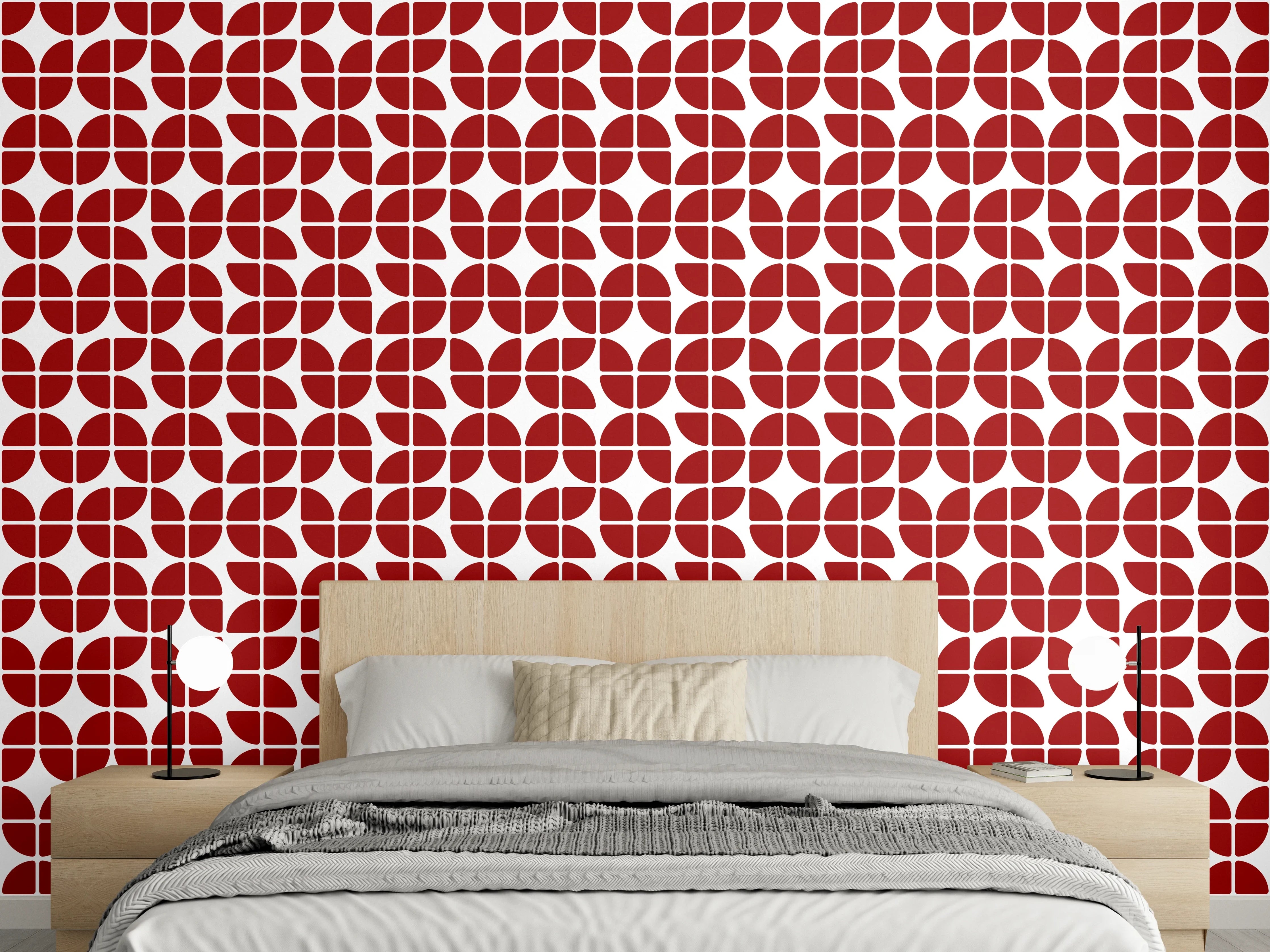 Wandverkleidung Schlafzimmer - Modernes Retro-Muster in Rot-Weiß