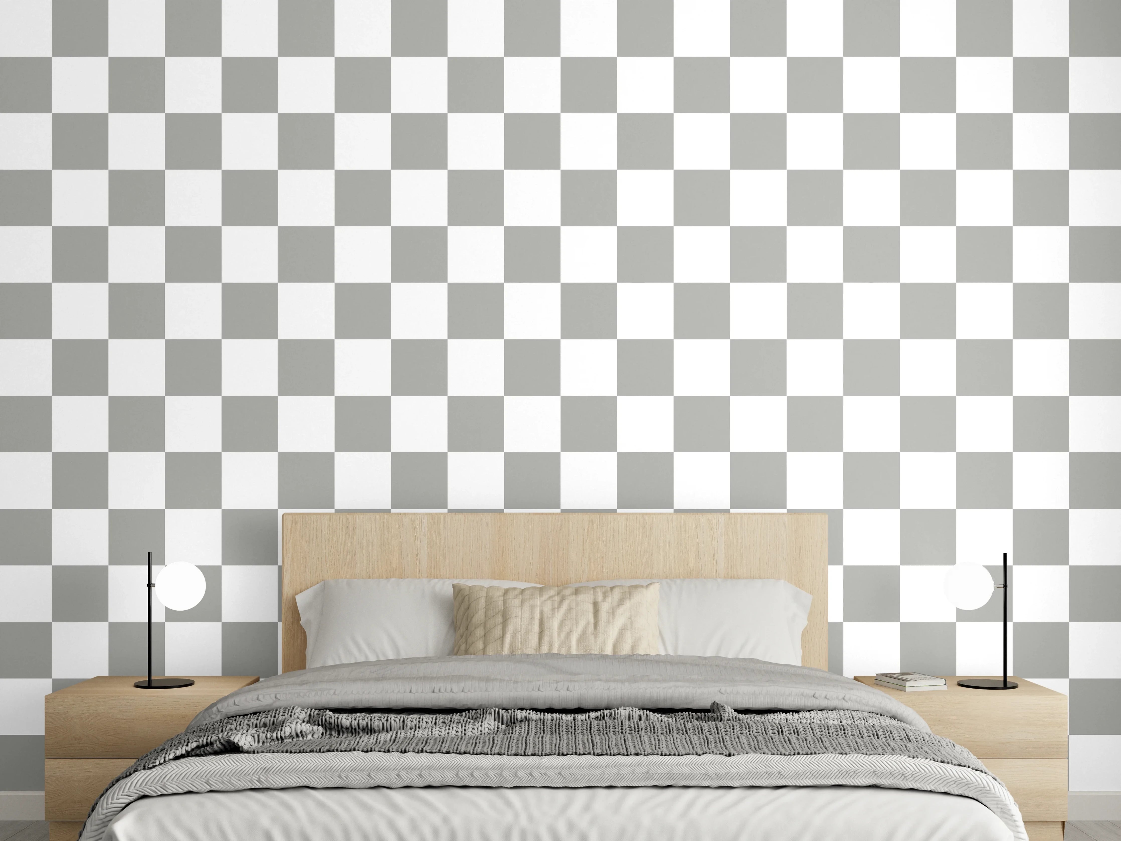 Wandverkleidung Schlafzimmer - Modernes Schachbrettmuster in Grau-Weiß