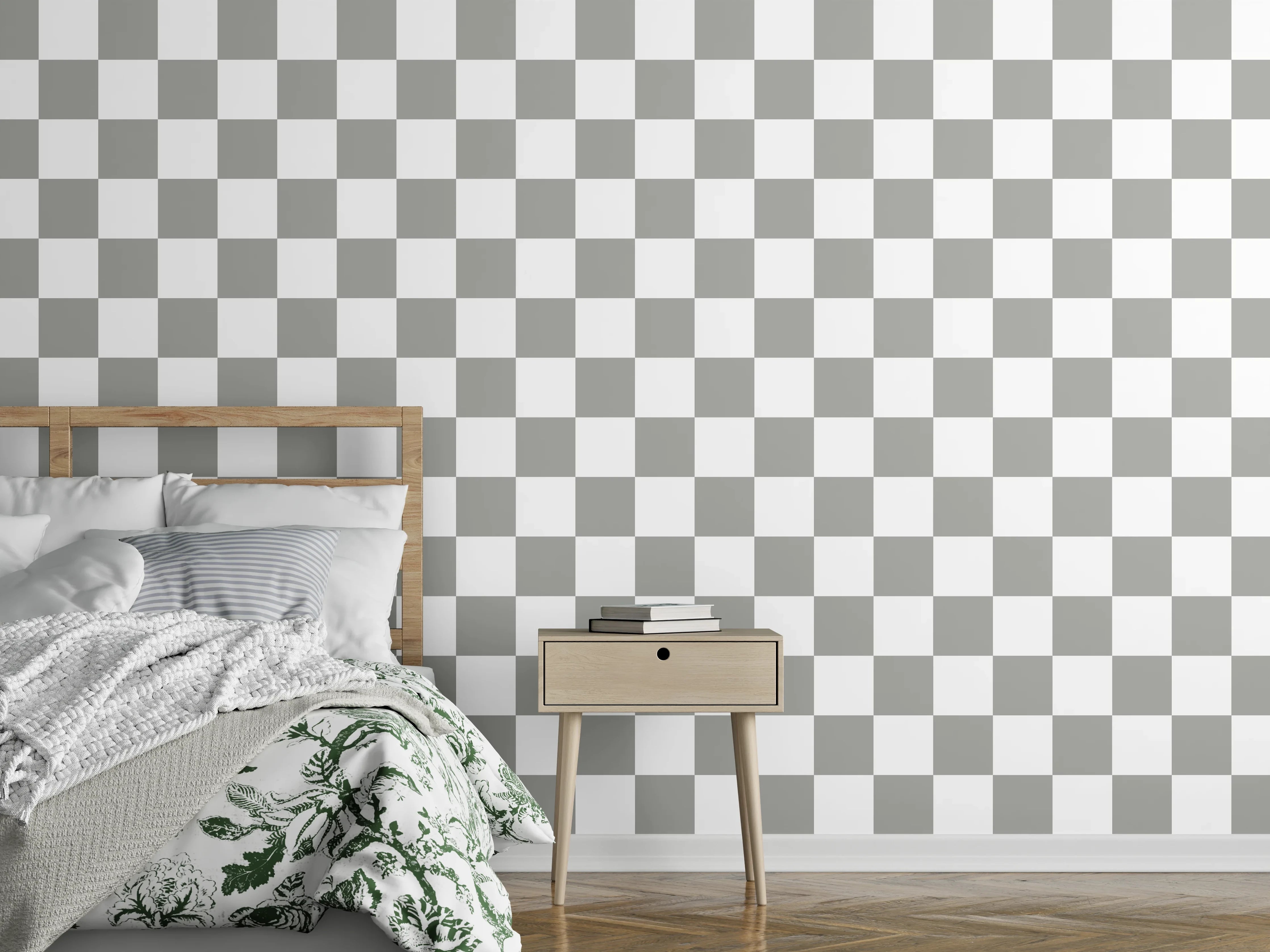 Wandverkleidung Schlafzimmer - Modernes Schachbrettmuster in Grau-Weiß