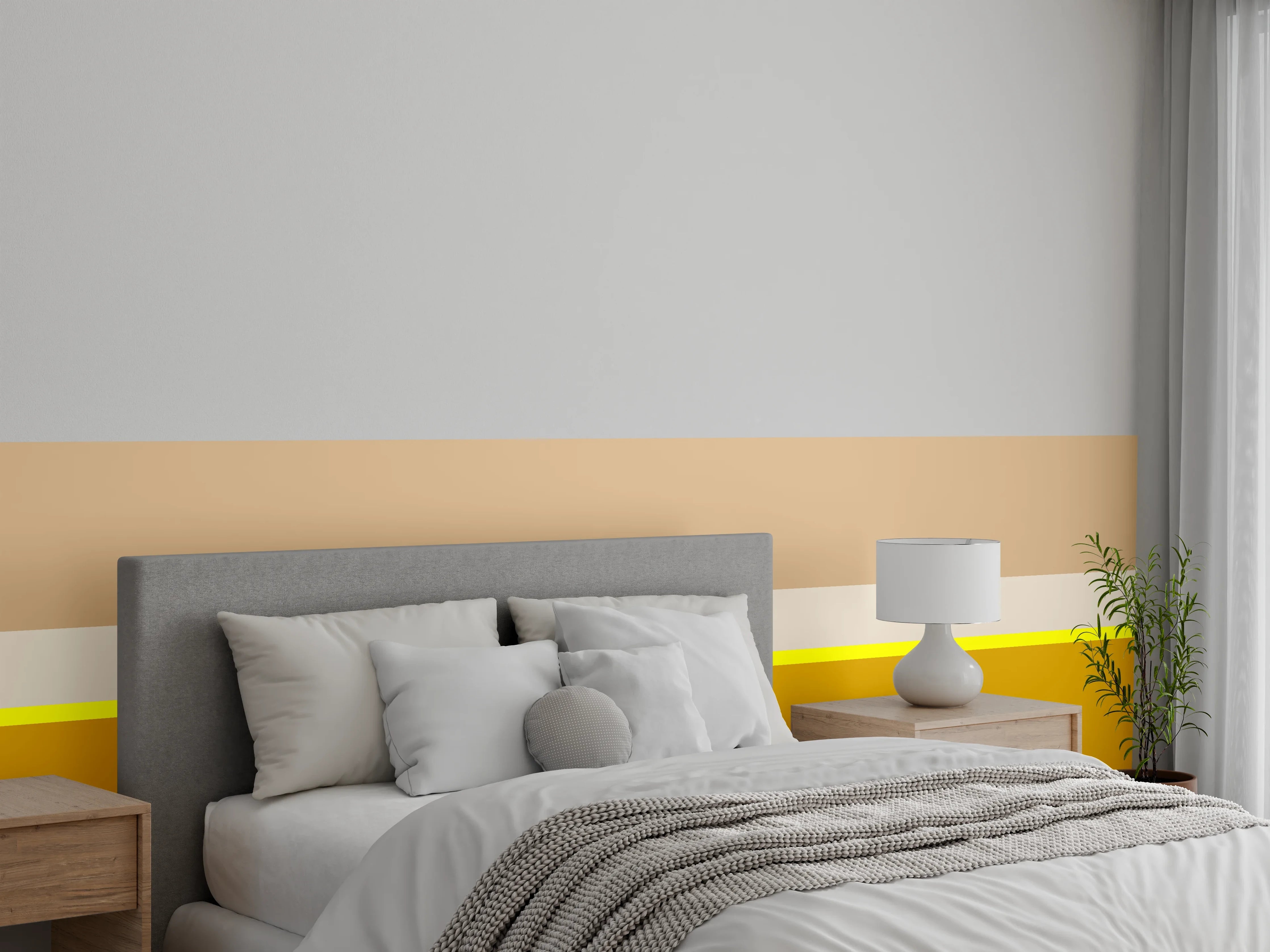 Wandverkleidung Schlafzimmer - Modernes Streifen-Design in Beige und Gold