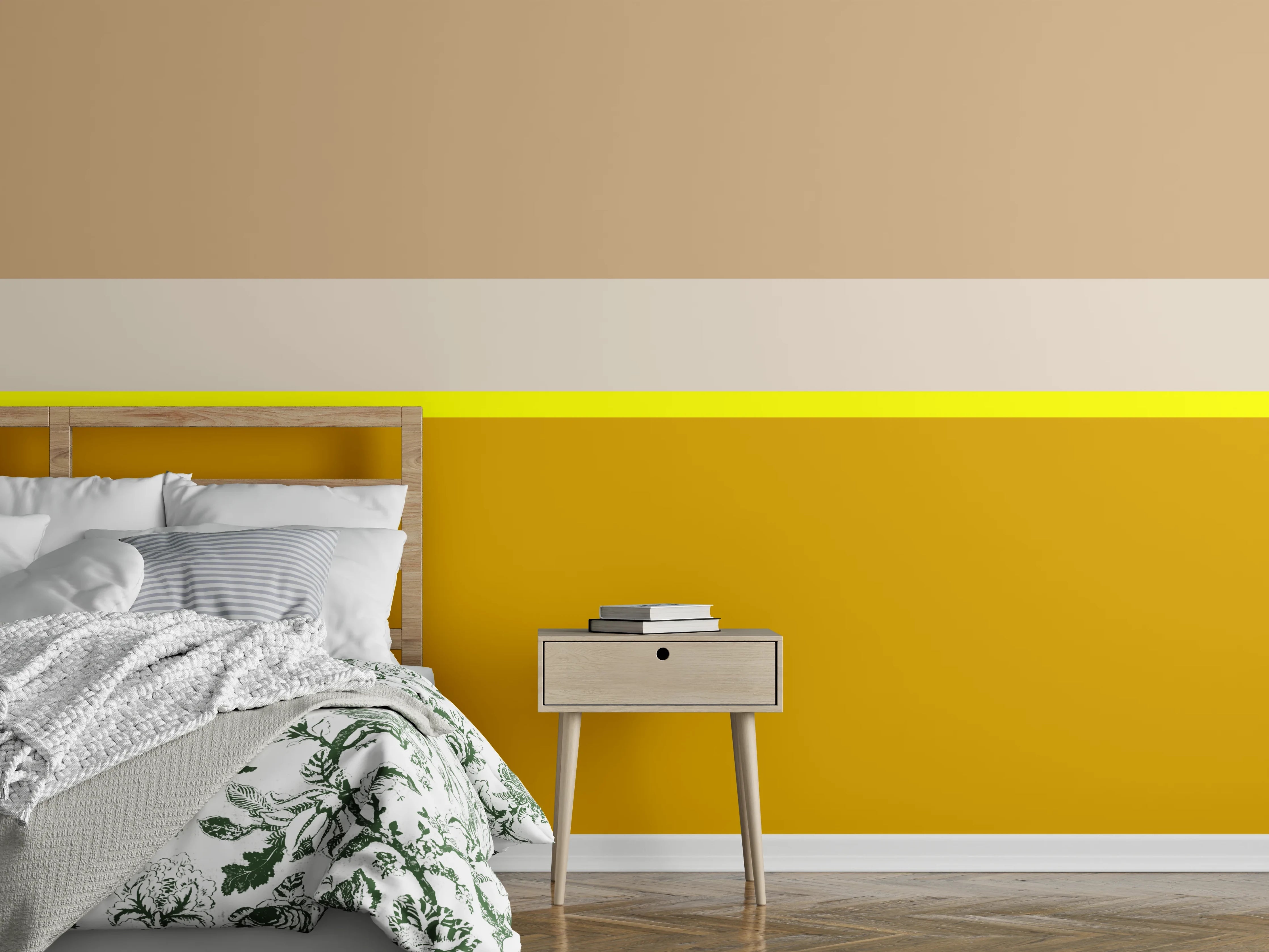 Wandverkleidung Schlafzimmer - Modernes Streifen-Design in Beige und Gold