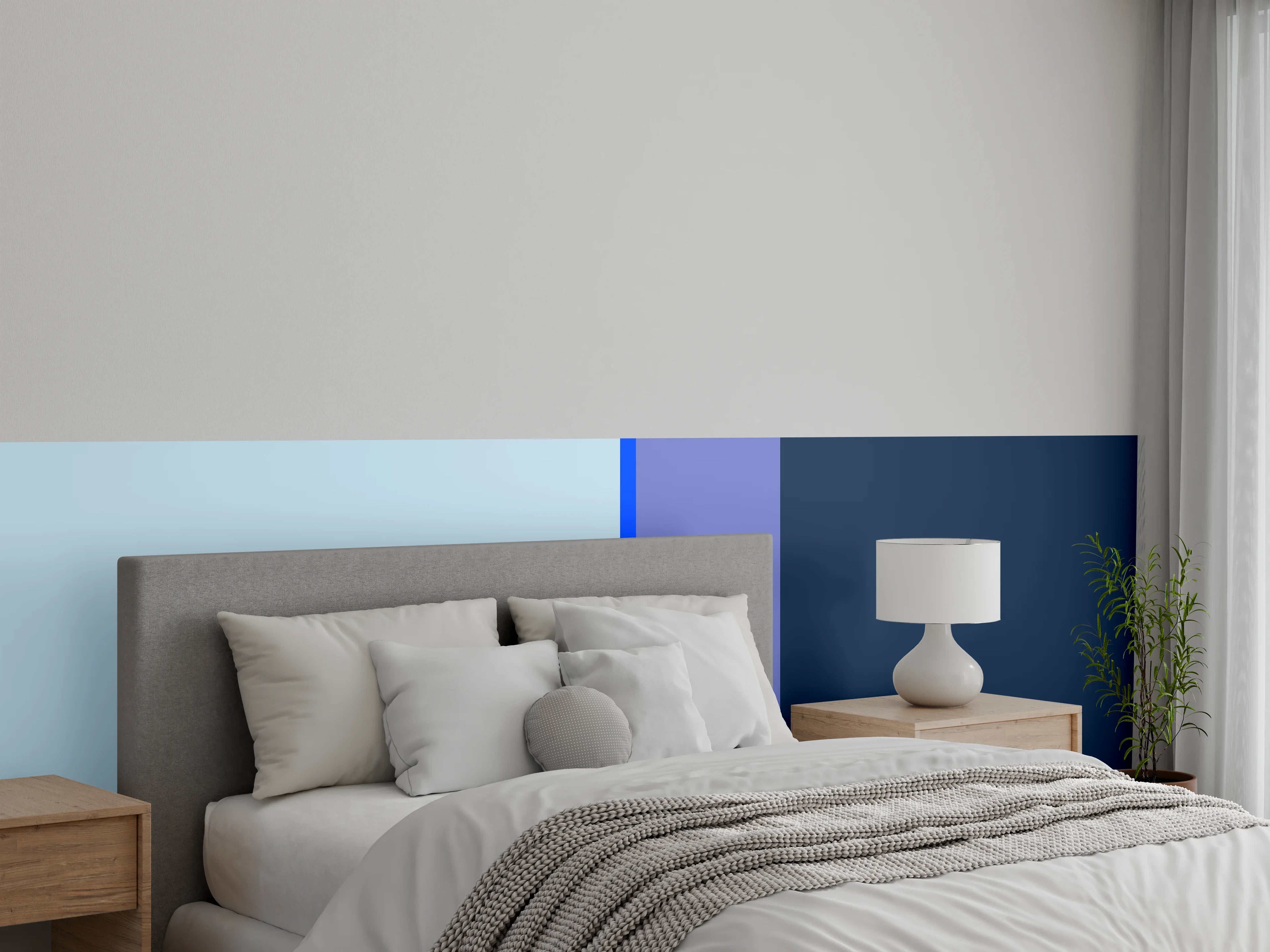 Wandverkleidung Schlafzimmer - Modernes Streifen-Design in Blautönen