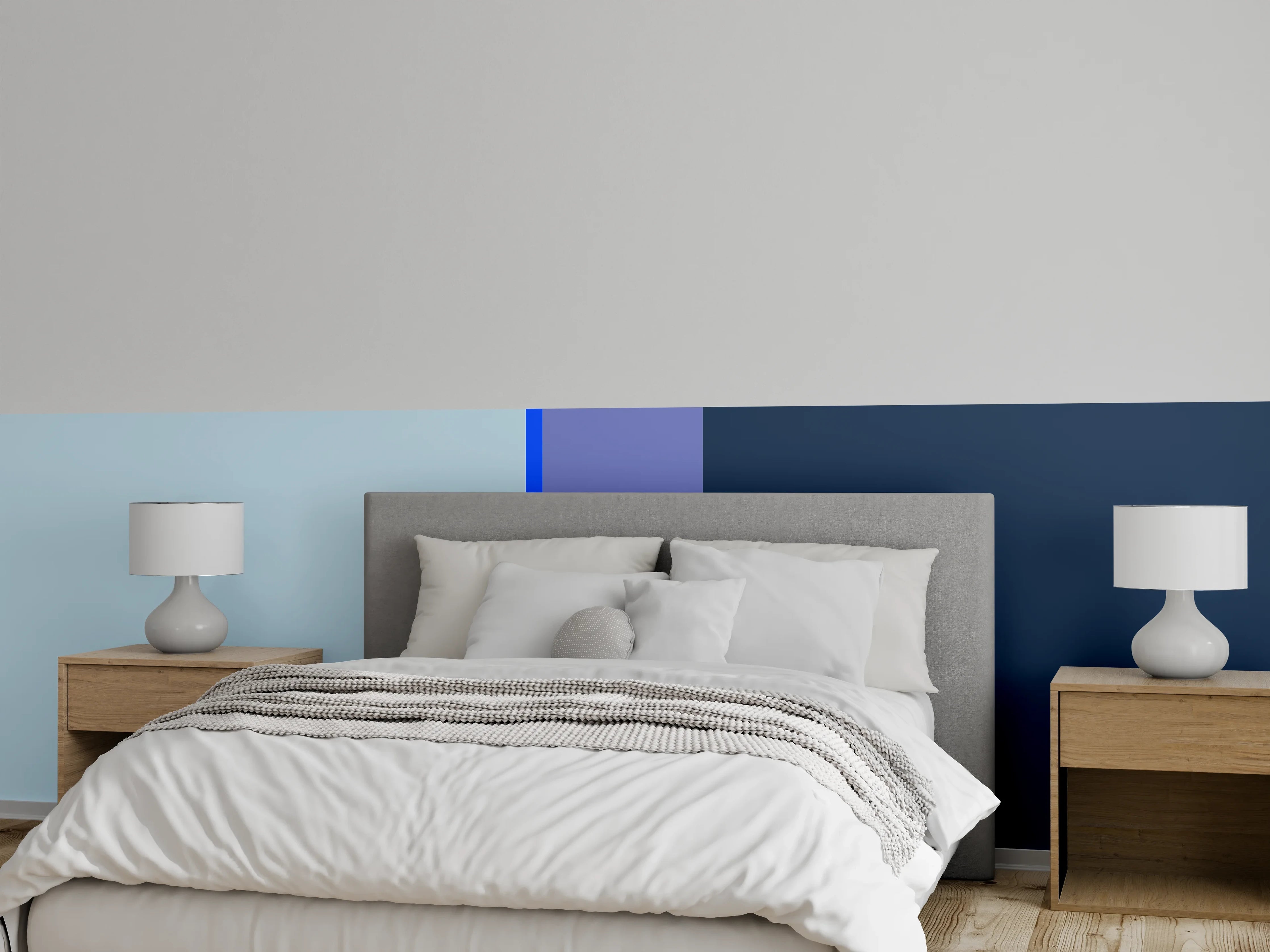 Wandverkleidung Schlafzimmer - Modernes Streifen-Design in Blautönen