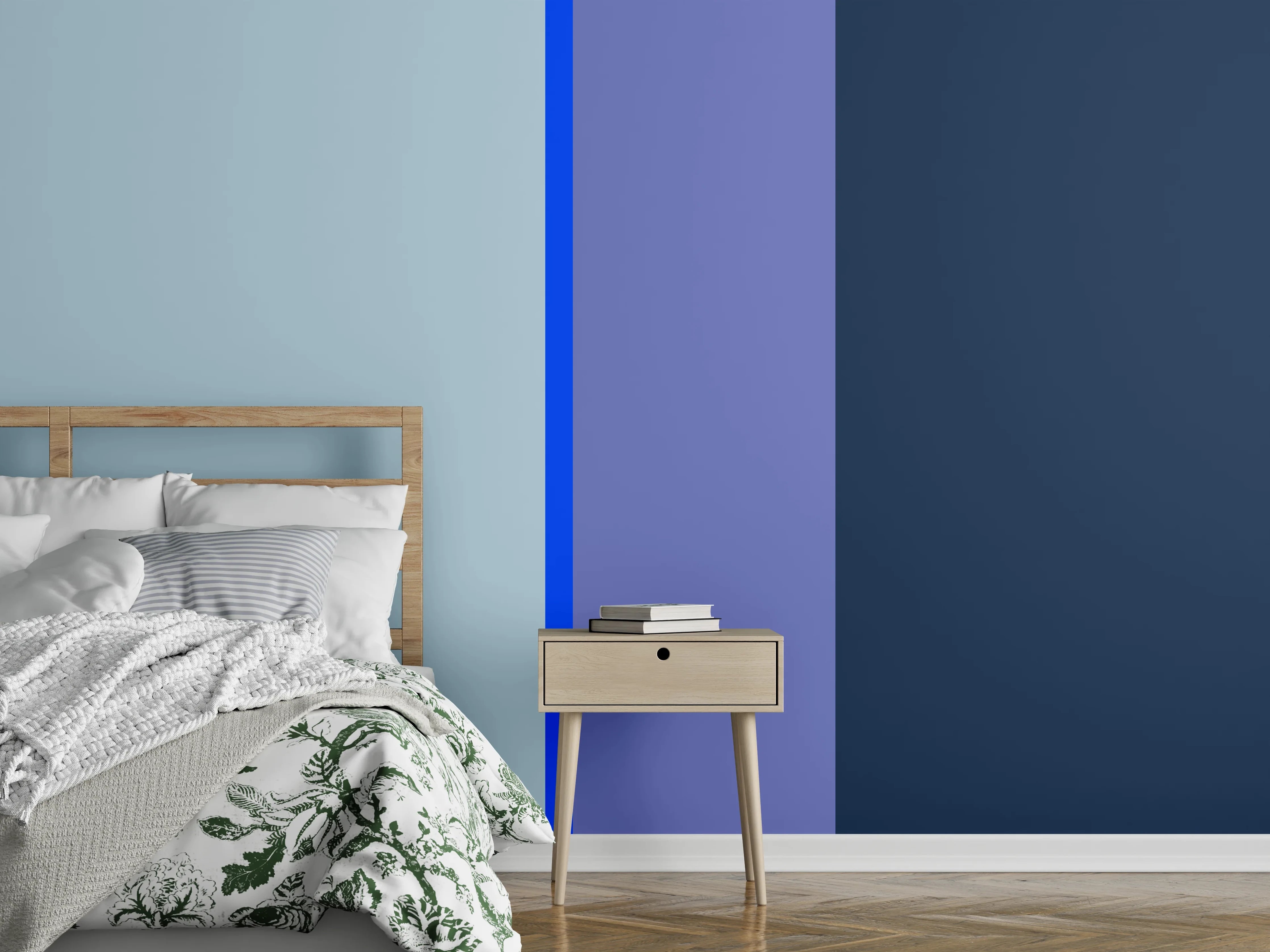 Wandverkleidung Schlafzimmer - Modernes Streifen-Design in Blautönen