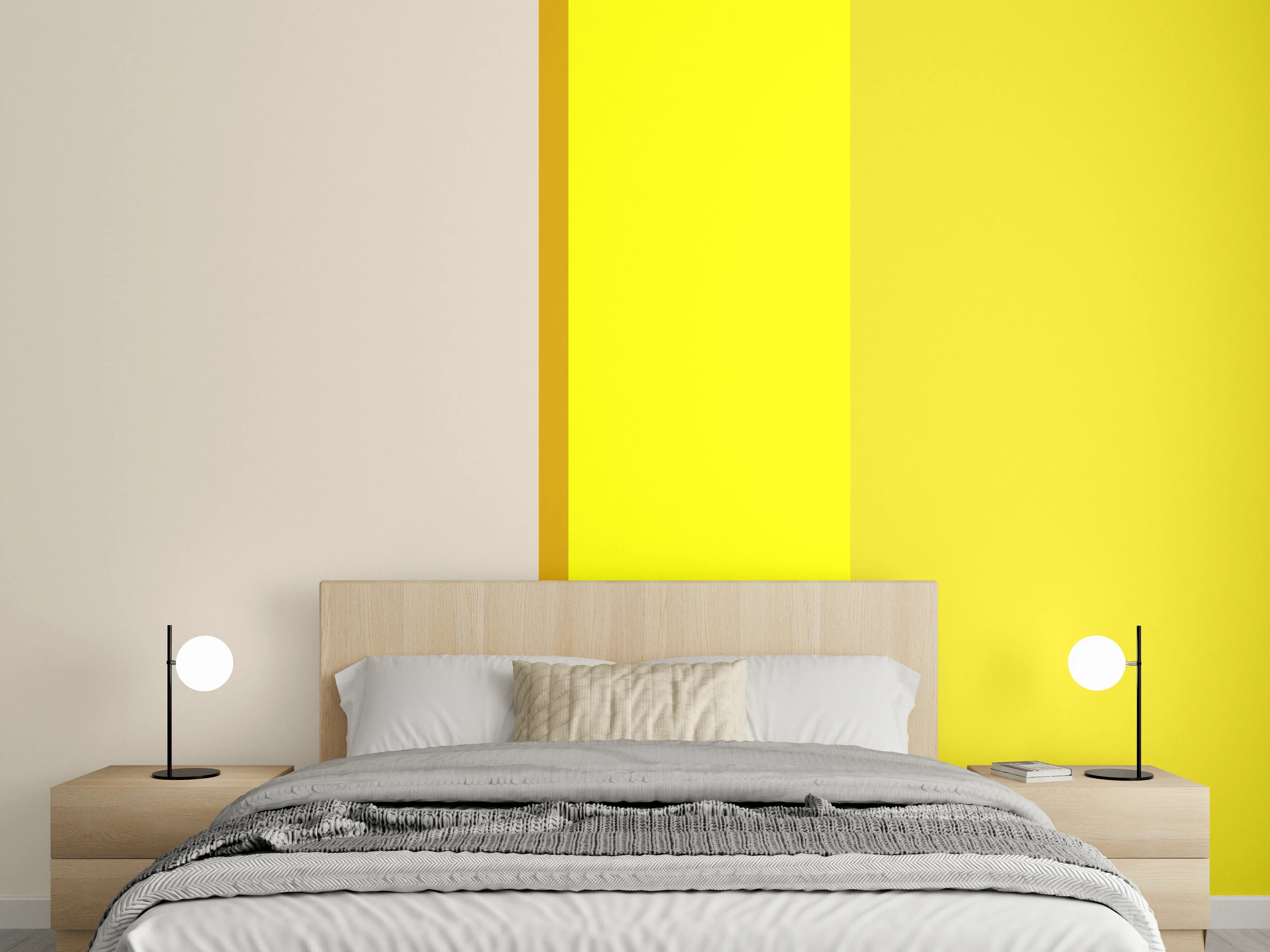 Wandverkleidung Schlafzimmer - Modernes Streifen-Design in Gelb und Beige