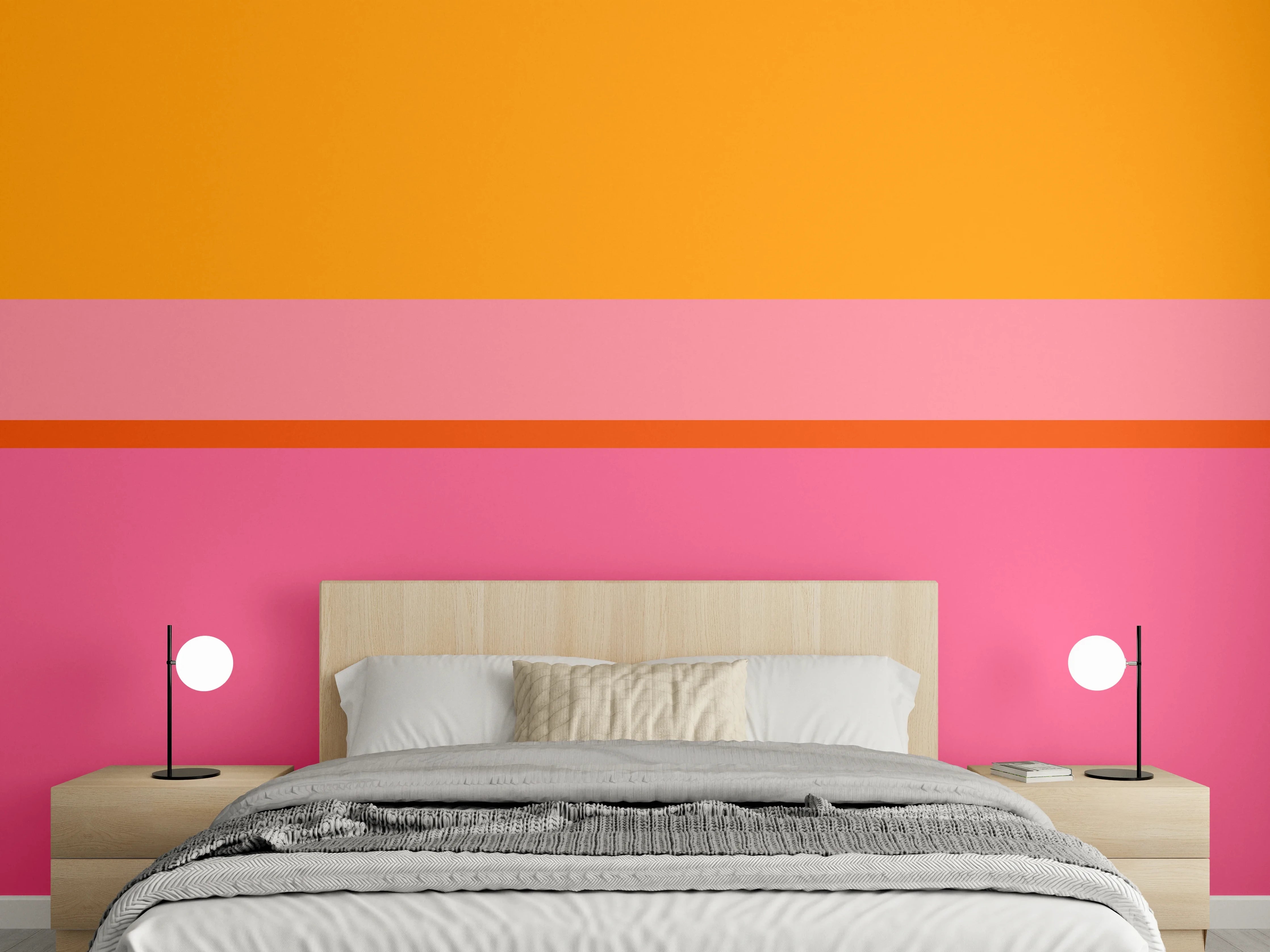 Wandverkleidung Schlafzimmer - Modernes Streifen-Design in Orange und Pink