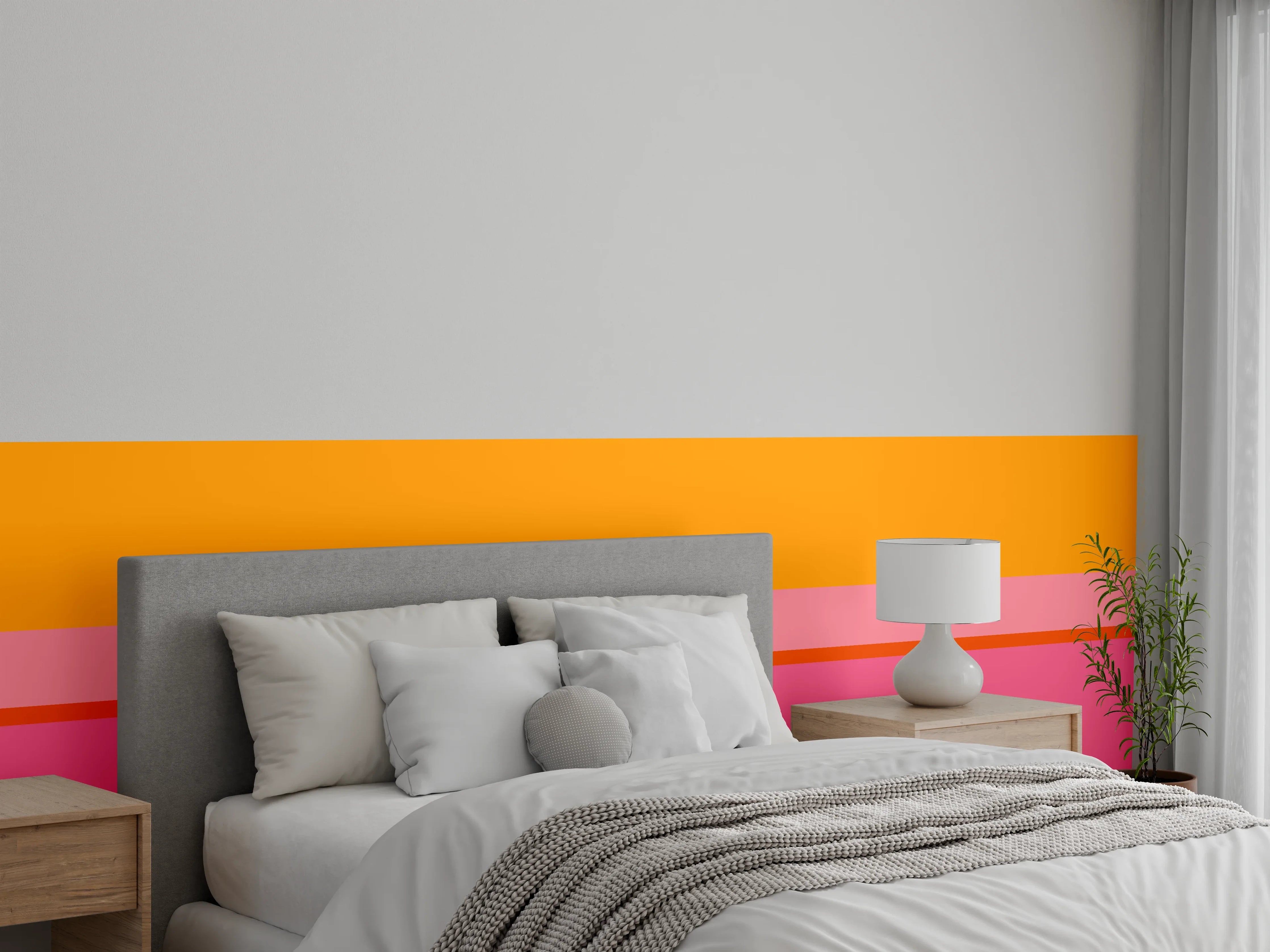 Wandverkleidung Schlafzimmer - Modernes Streifen-Design in Orange und Pink
