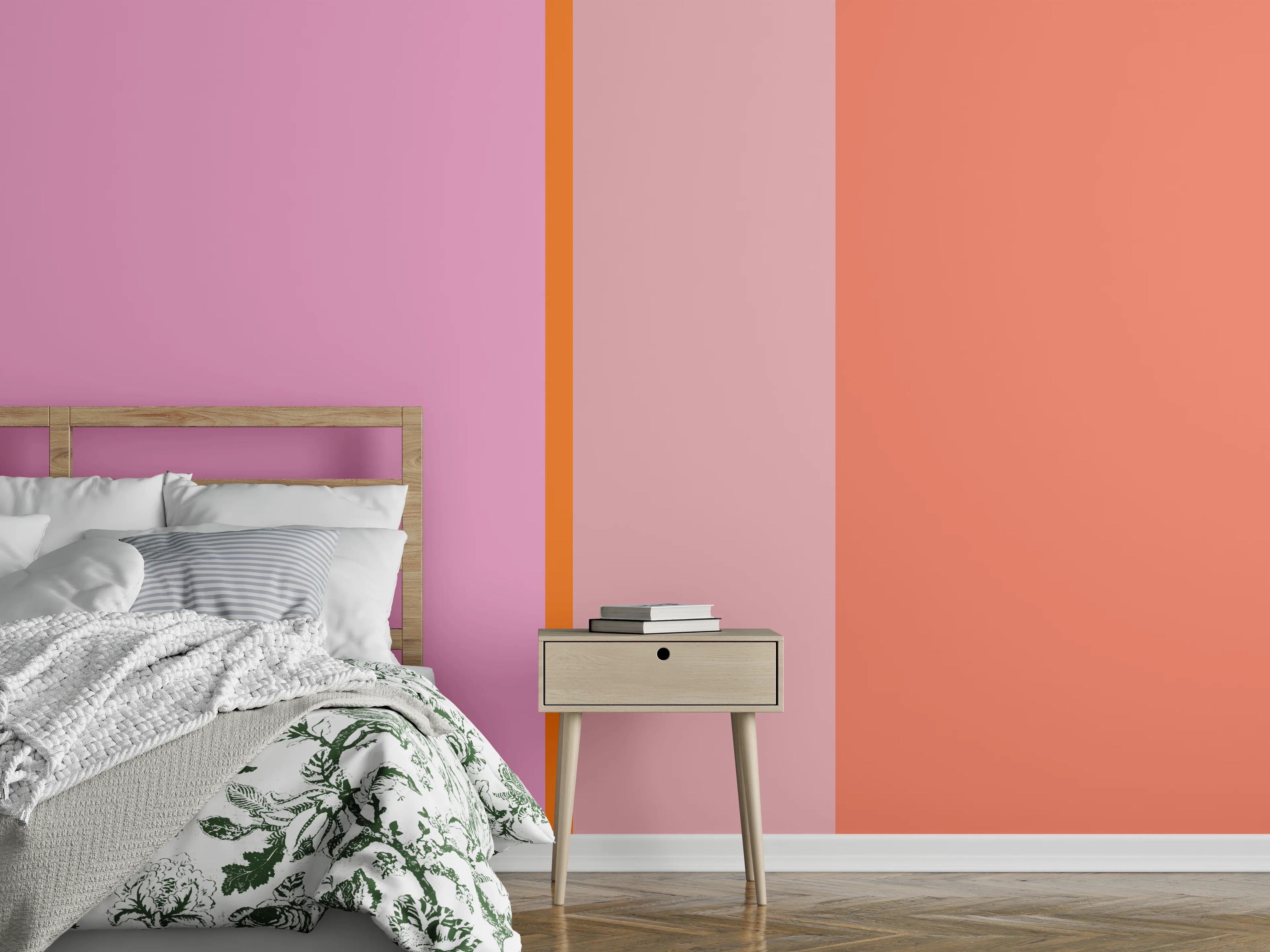 Wandverkleidung Schlafzimmer - Modernes Streifen-Design in Rosa und Orange