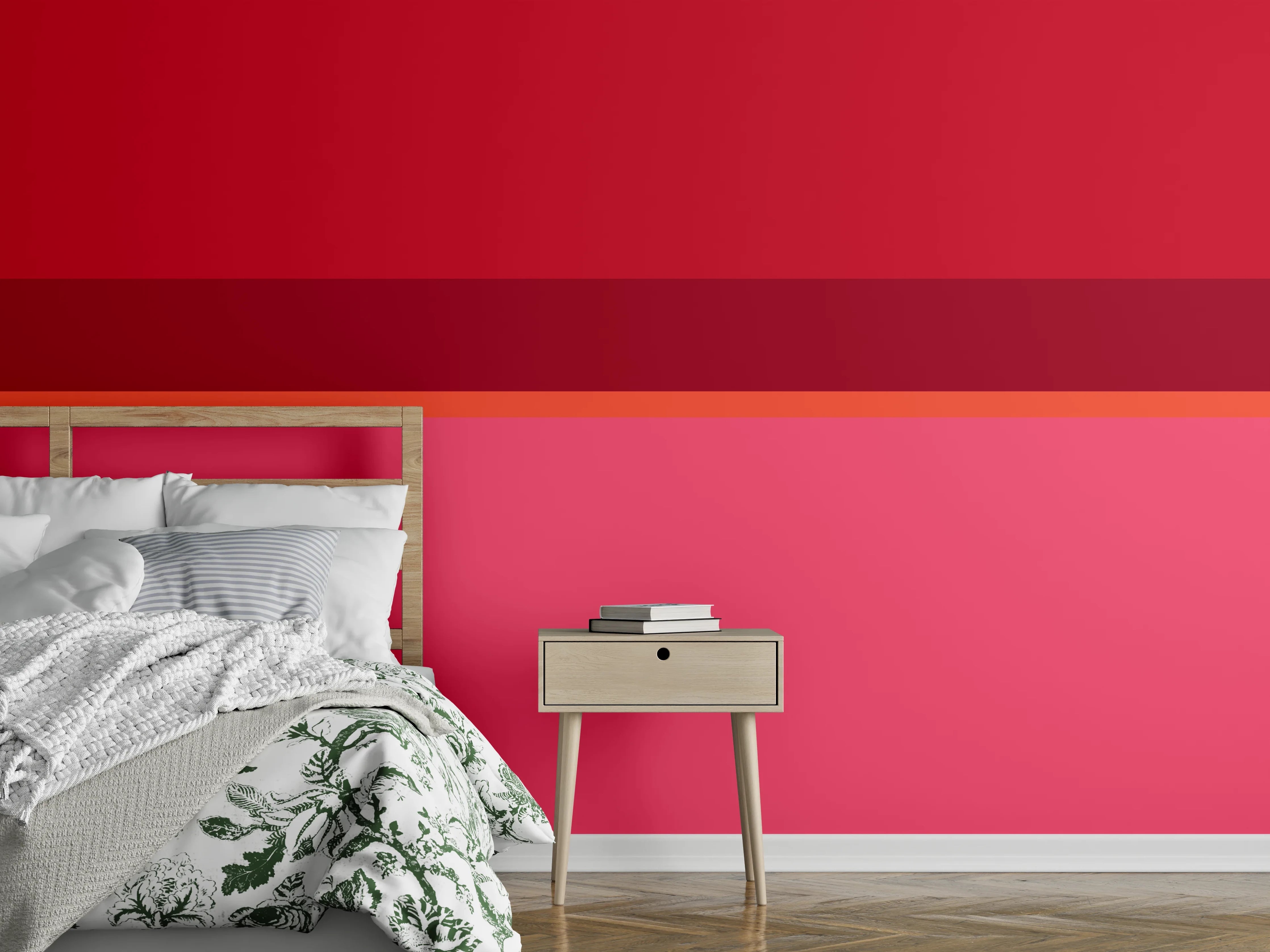Wandverkleidung Schlafzimmer - Modernes Streifen-Design in Rot und Rosa