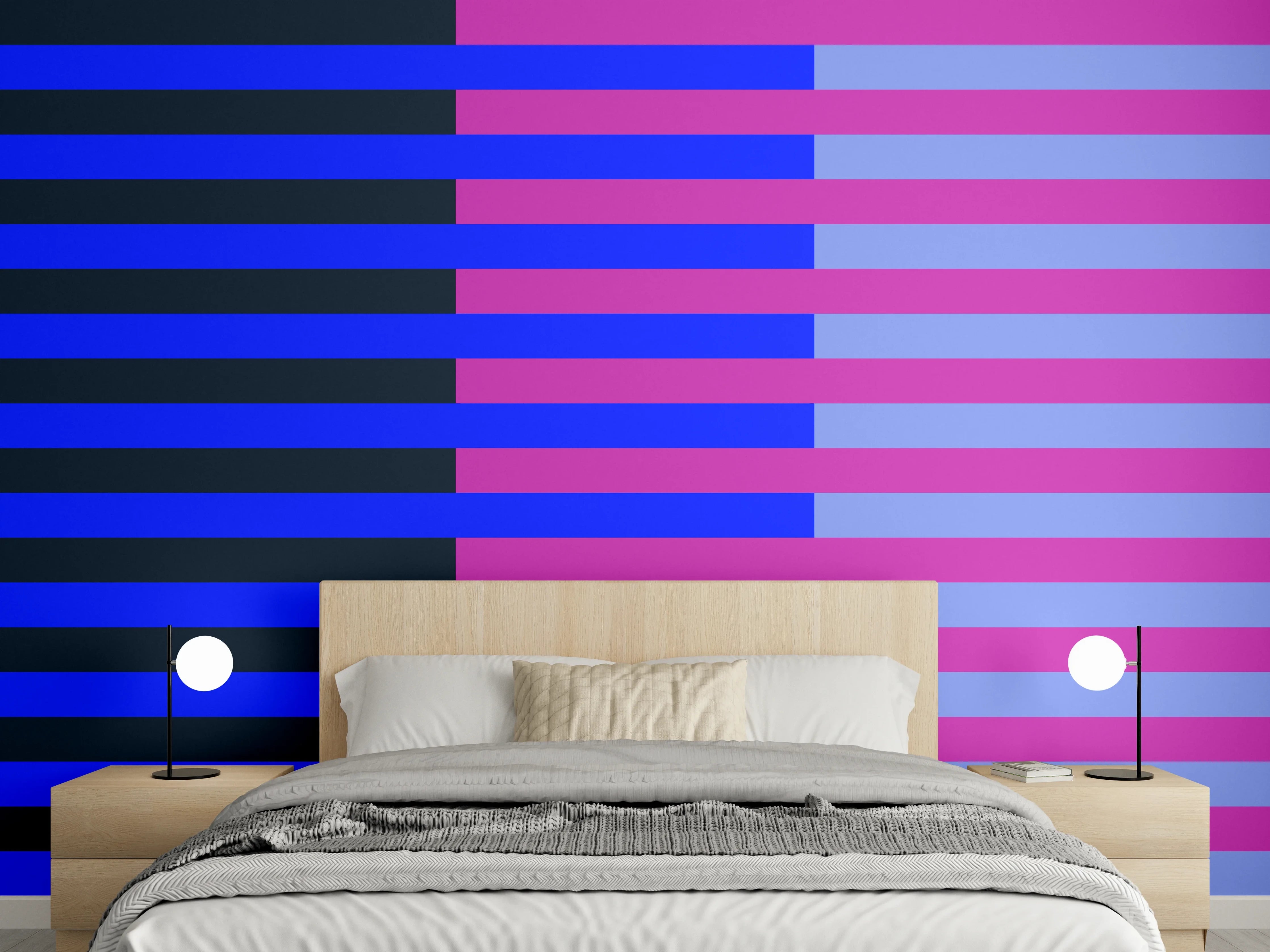 Wandverkleidung Schlafzimmer - Modernes Streifenmuster Blau Pink Wandbild