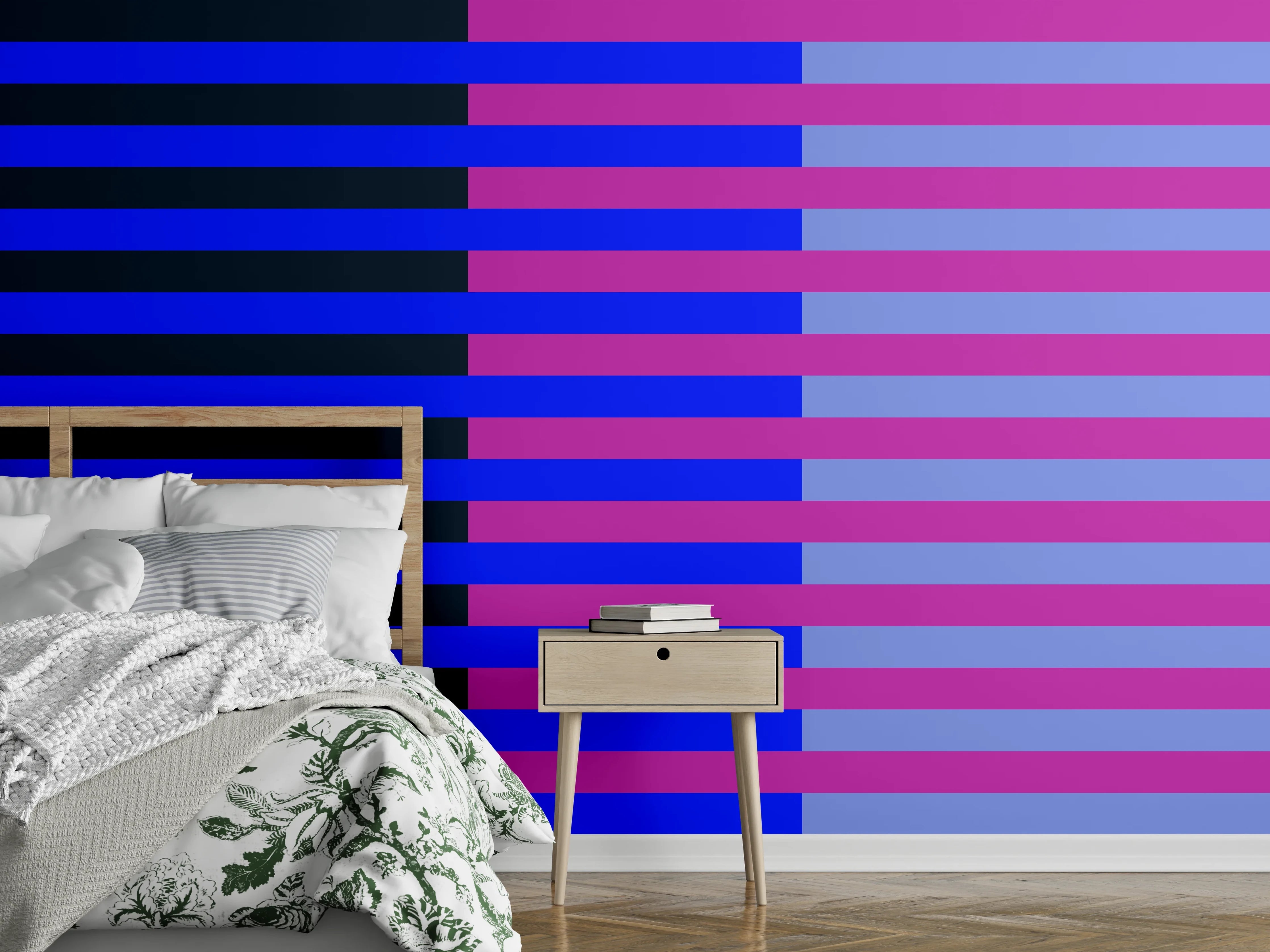 Wandverkleidung Schlafzimmer - Modernes Streifenmuster Blau Pink Wandbild