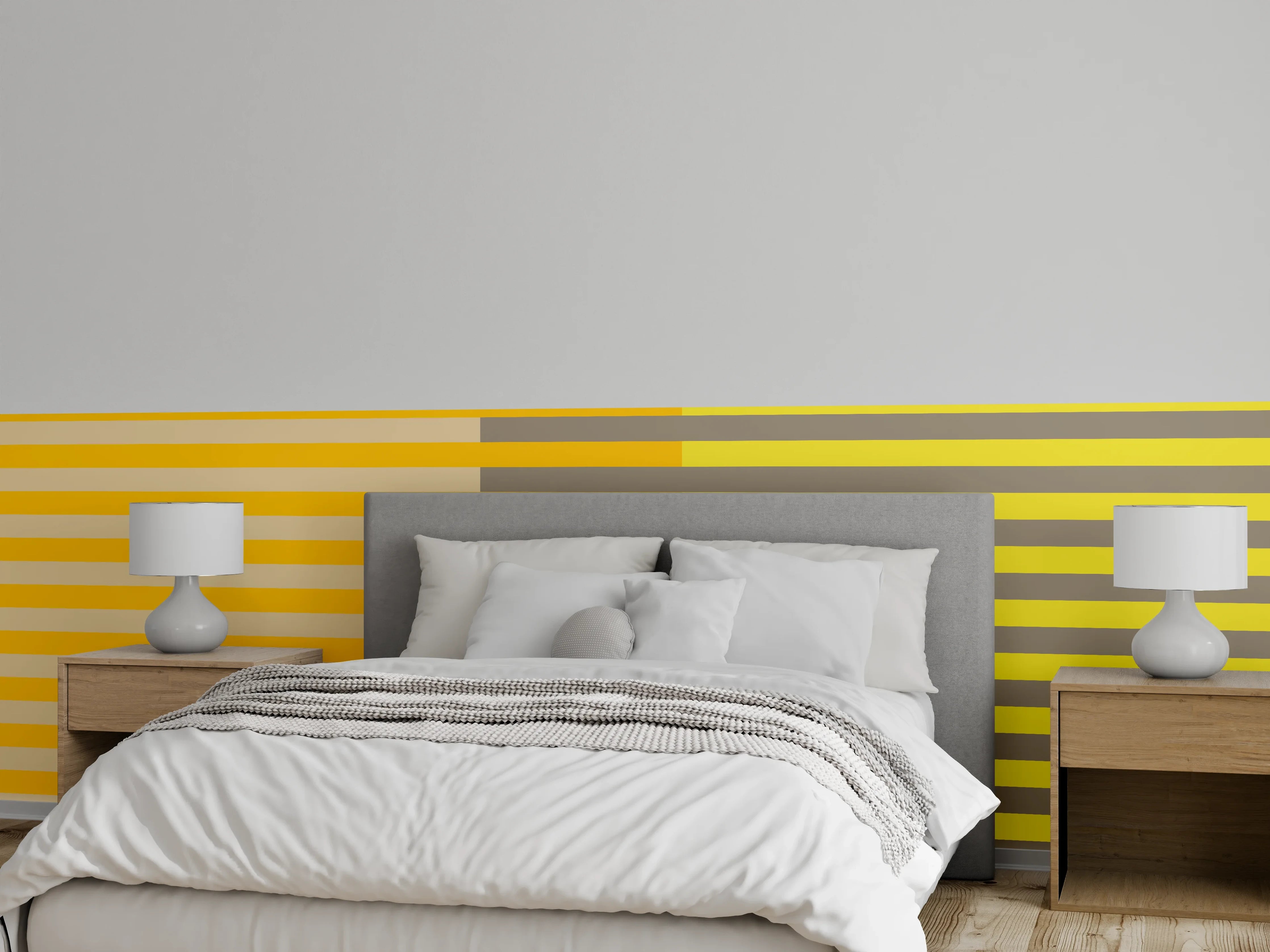 Wandverkleidung Schlafzimmer - Modernes Streifenmuster Gelb Grau Orange