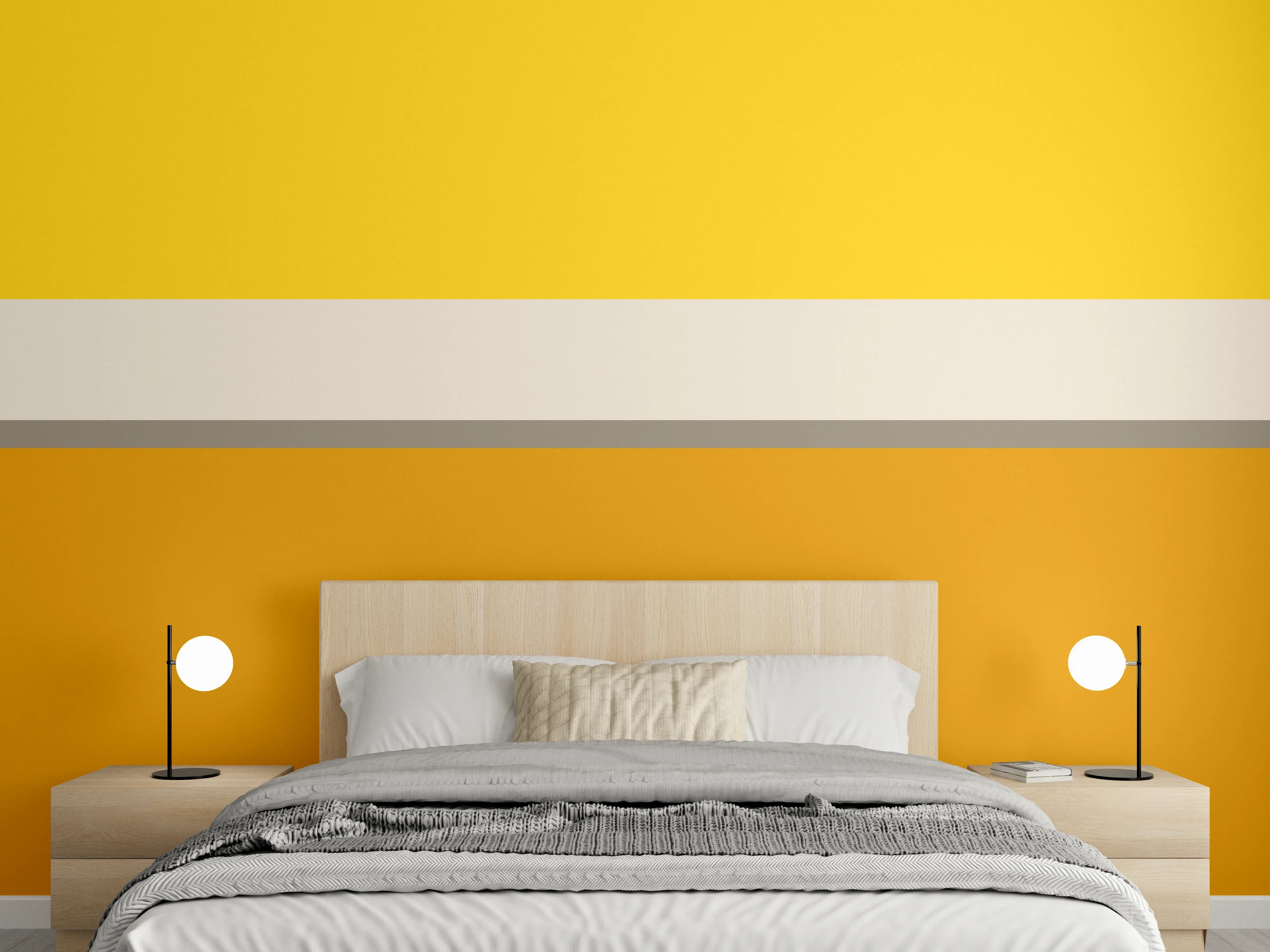 Wandverkleidung Schlafzimmer - Modernes Streifenmuster Gelb-Orange