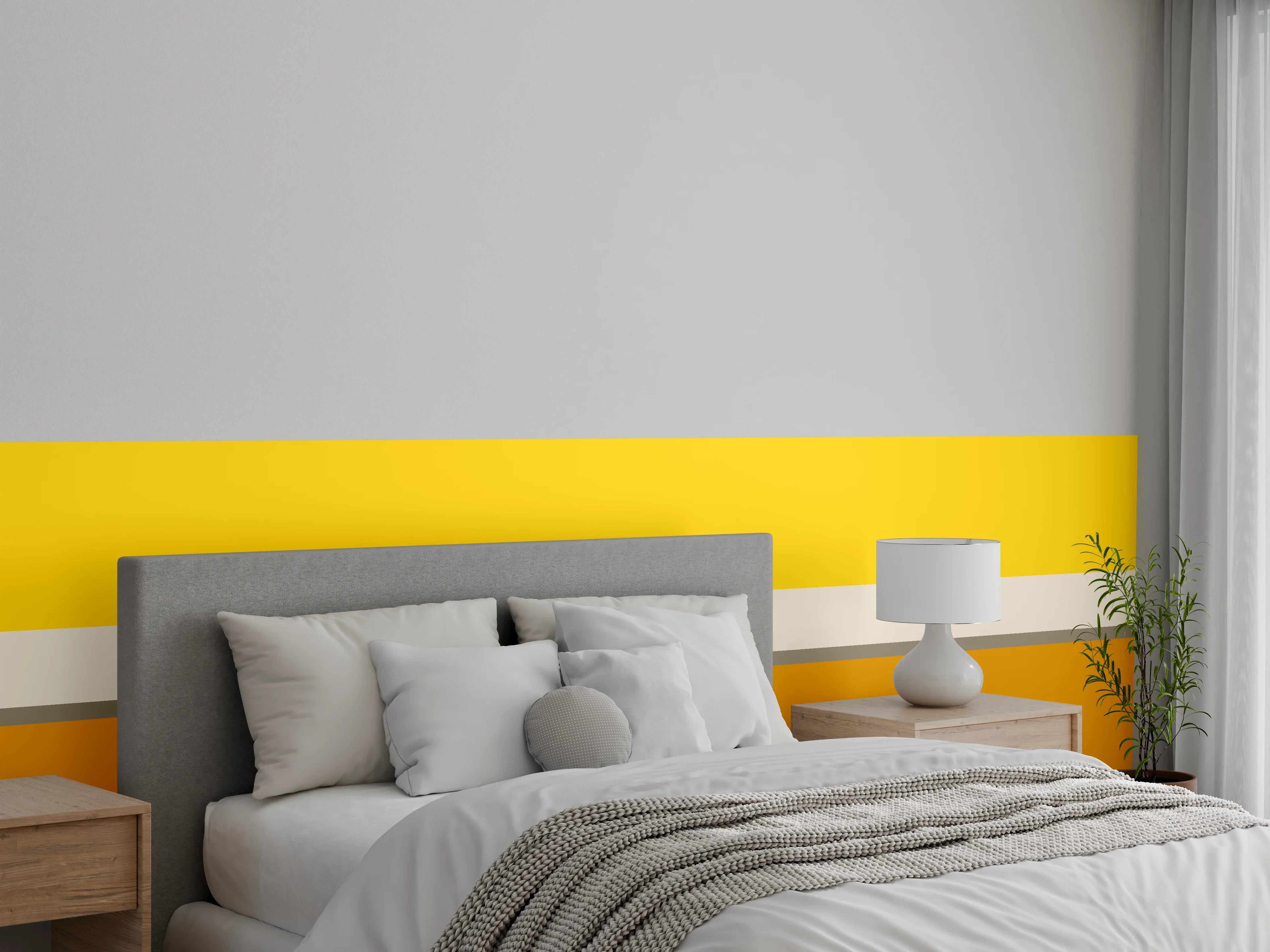 Wandverkleidung Schlafzimmer - Modernes Streifenmuster Gelb-Orange