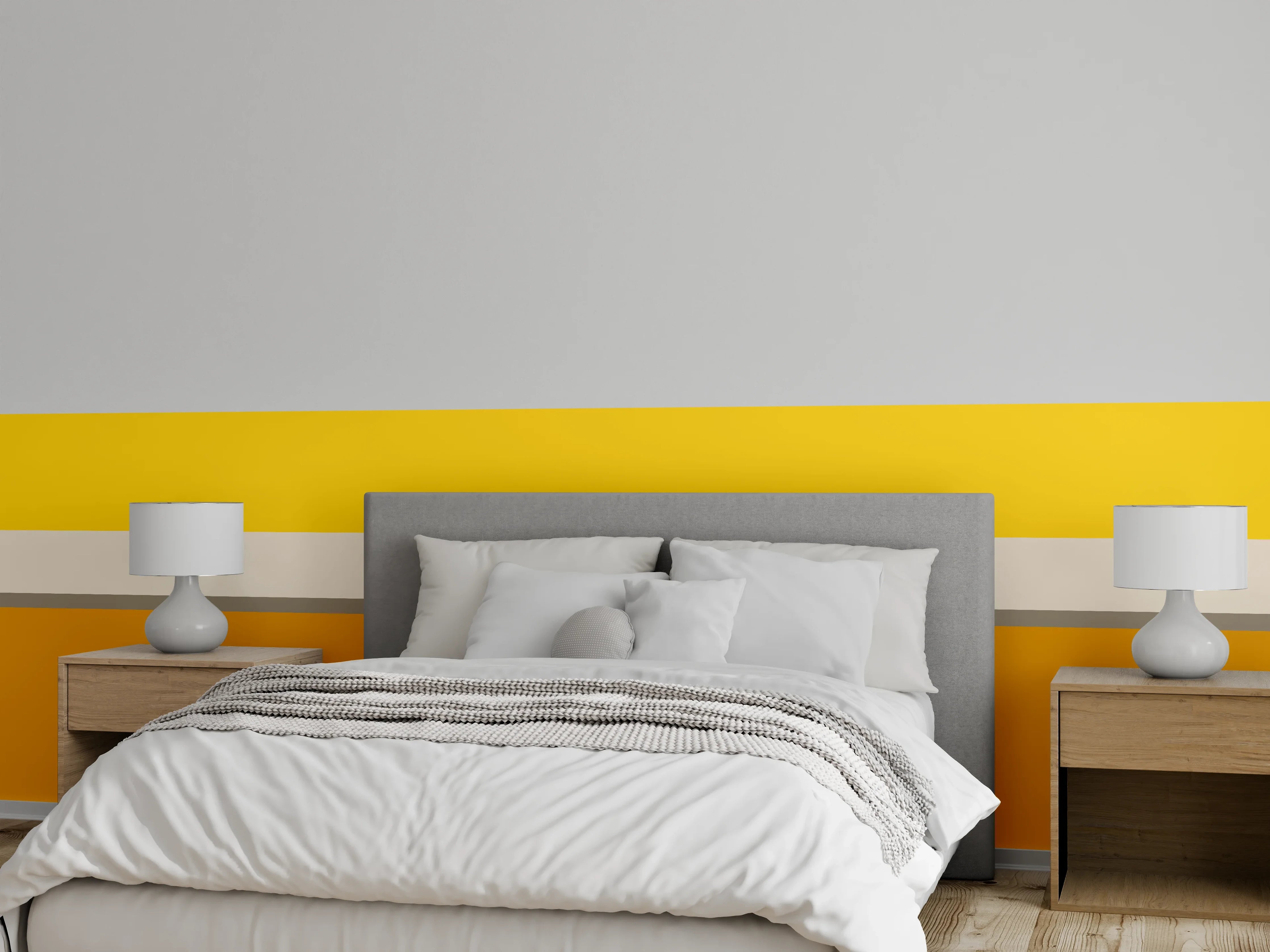 Wandverkleidung Schlafzimmer - Modernes Streifenmuster Gelb-Orange