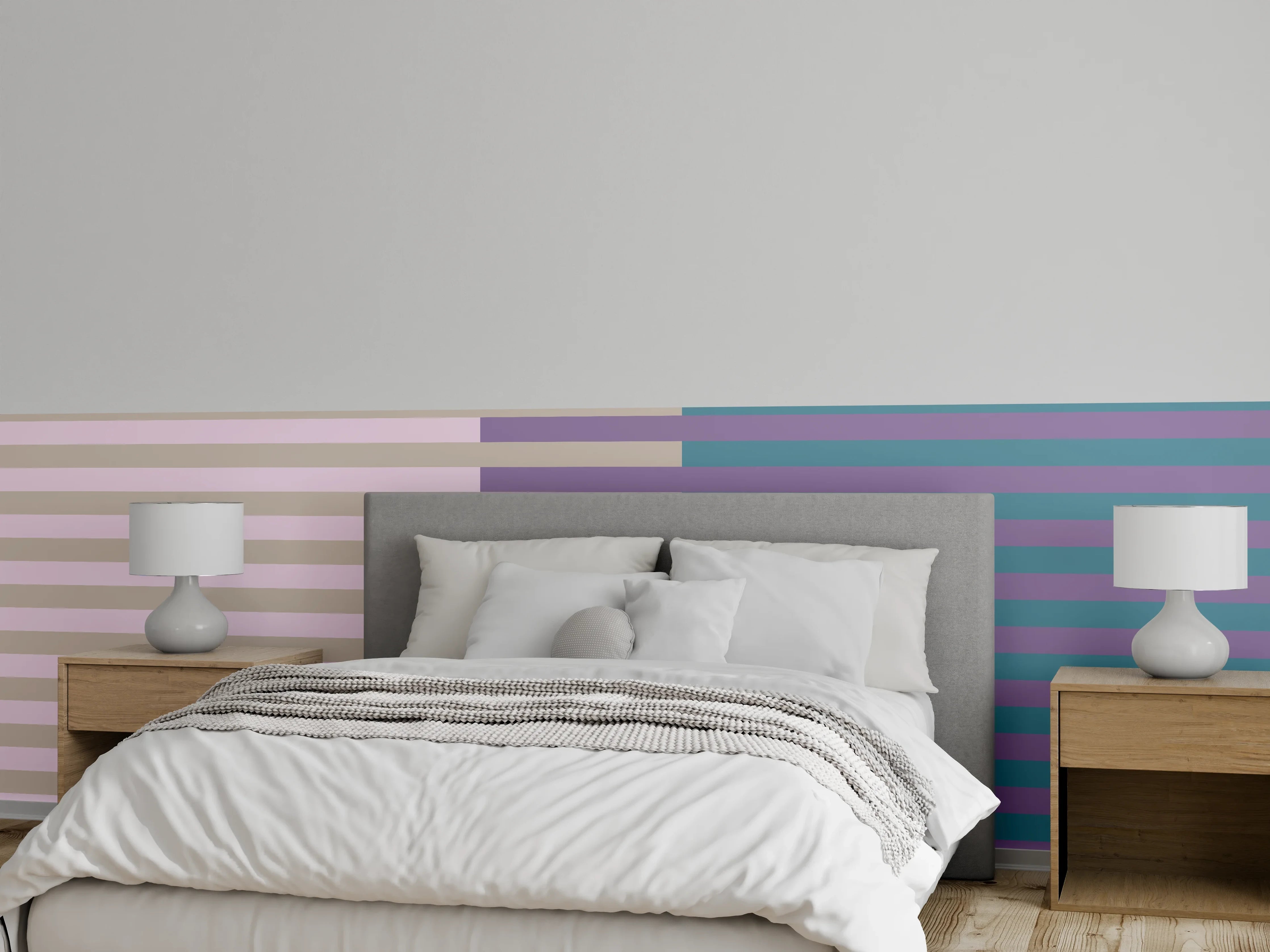Wandverkleidung Schlafzimmer - Modernes Streifenmuster Retro Pastell