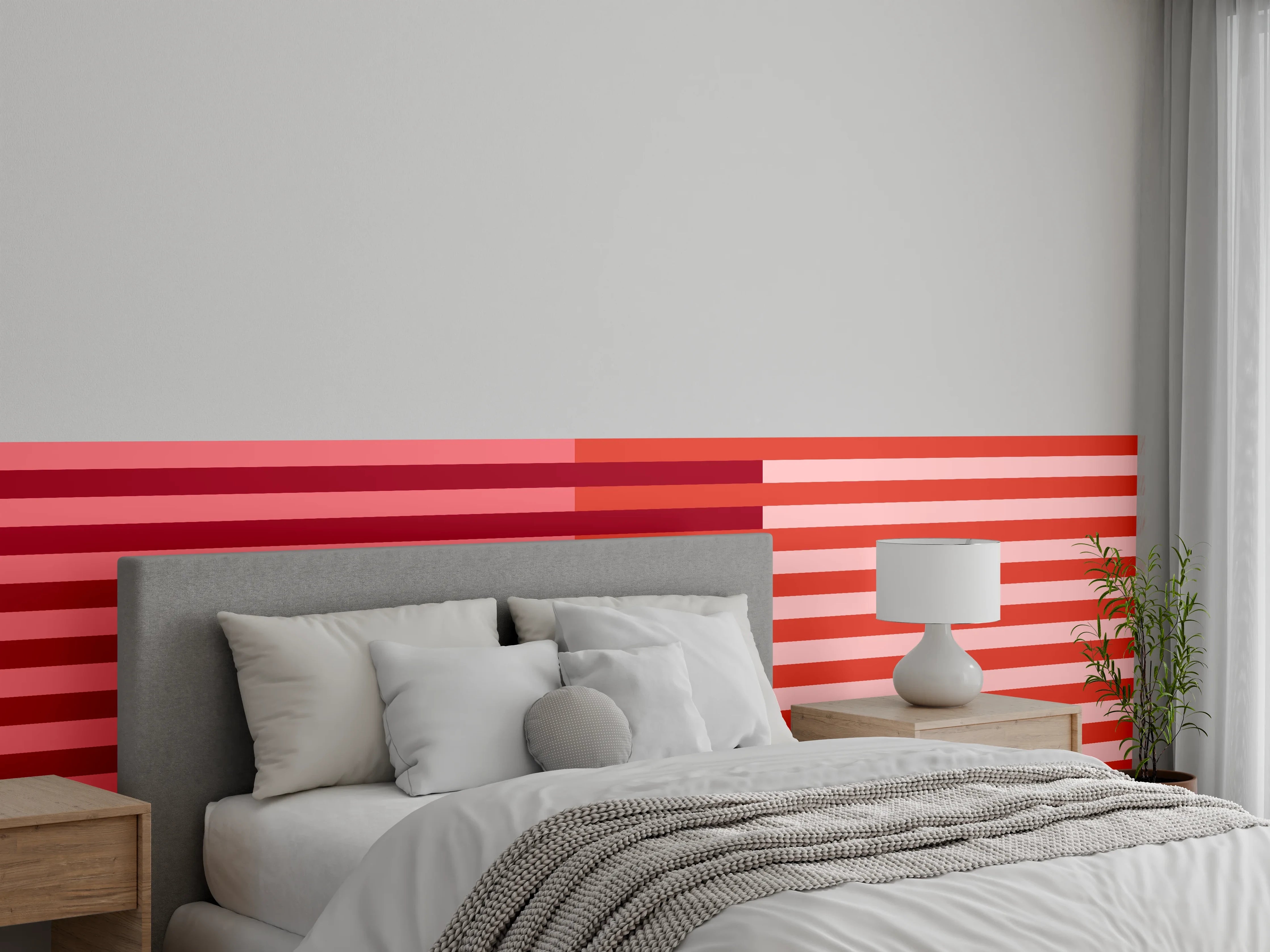 Wandverkleidung Schlafzimmer - Modernes Streifenmuster Rot Rosa Wanddeko