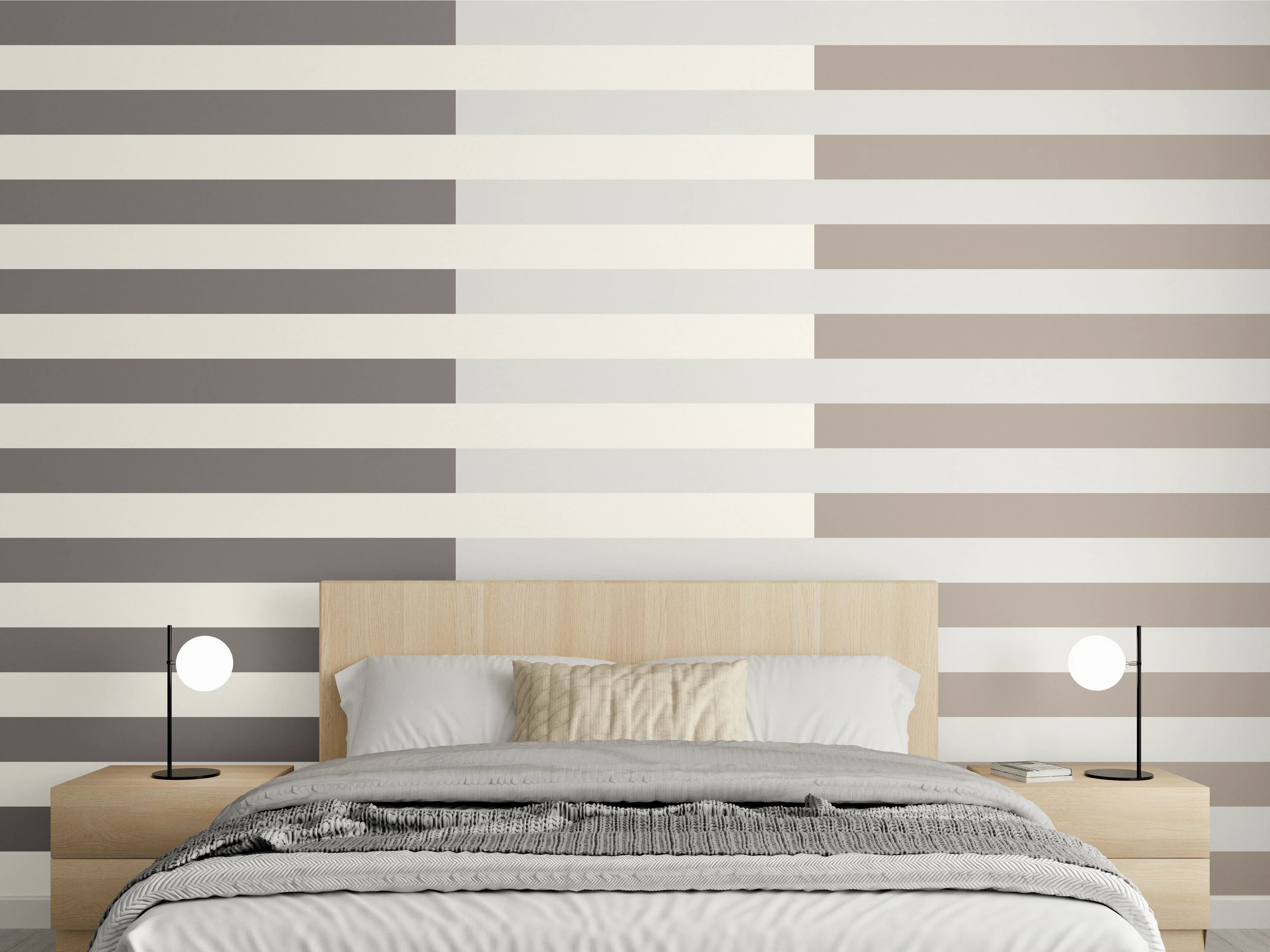 Wandverkleidung Schlafzimmer - Modernes Streifenmuster in Beige und Grau