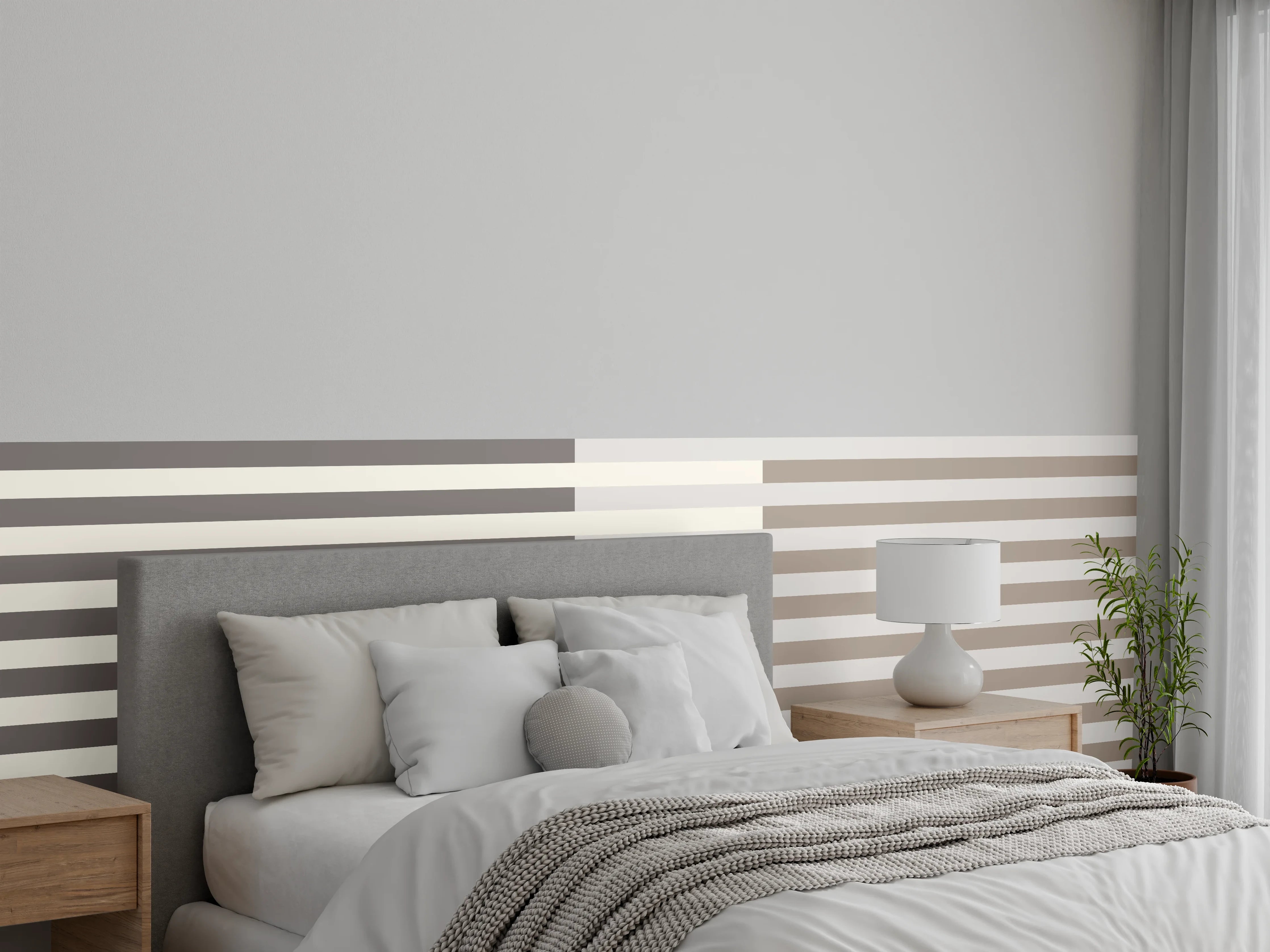 Wandverkleidung Schlafzimmer - Modernes Streifenmuster in Beige und Grau