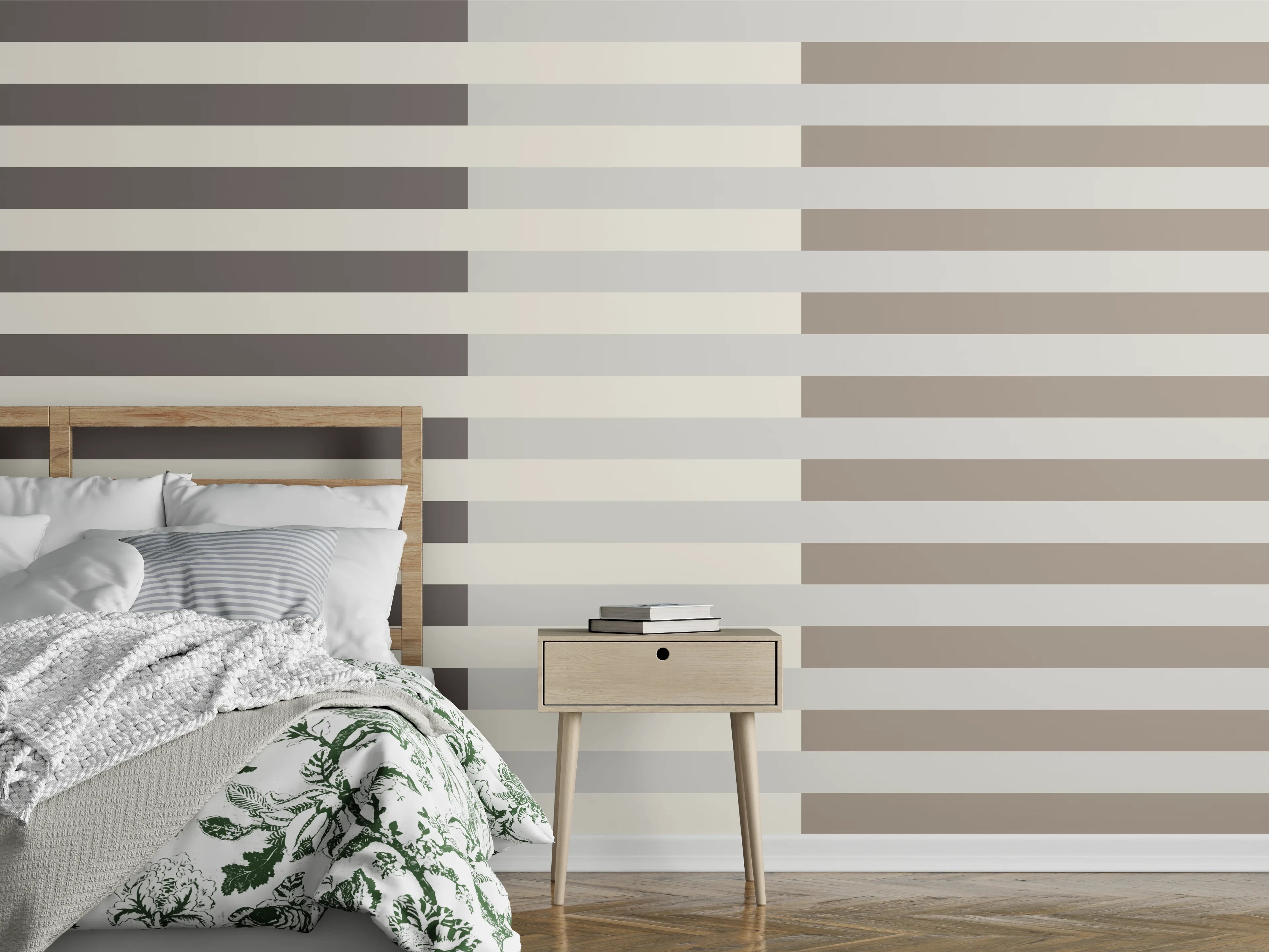 Wandverkleidung Schlafzimmer - Modernes Streifenmuster in Beige und Grau
