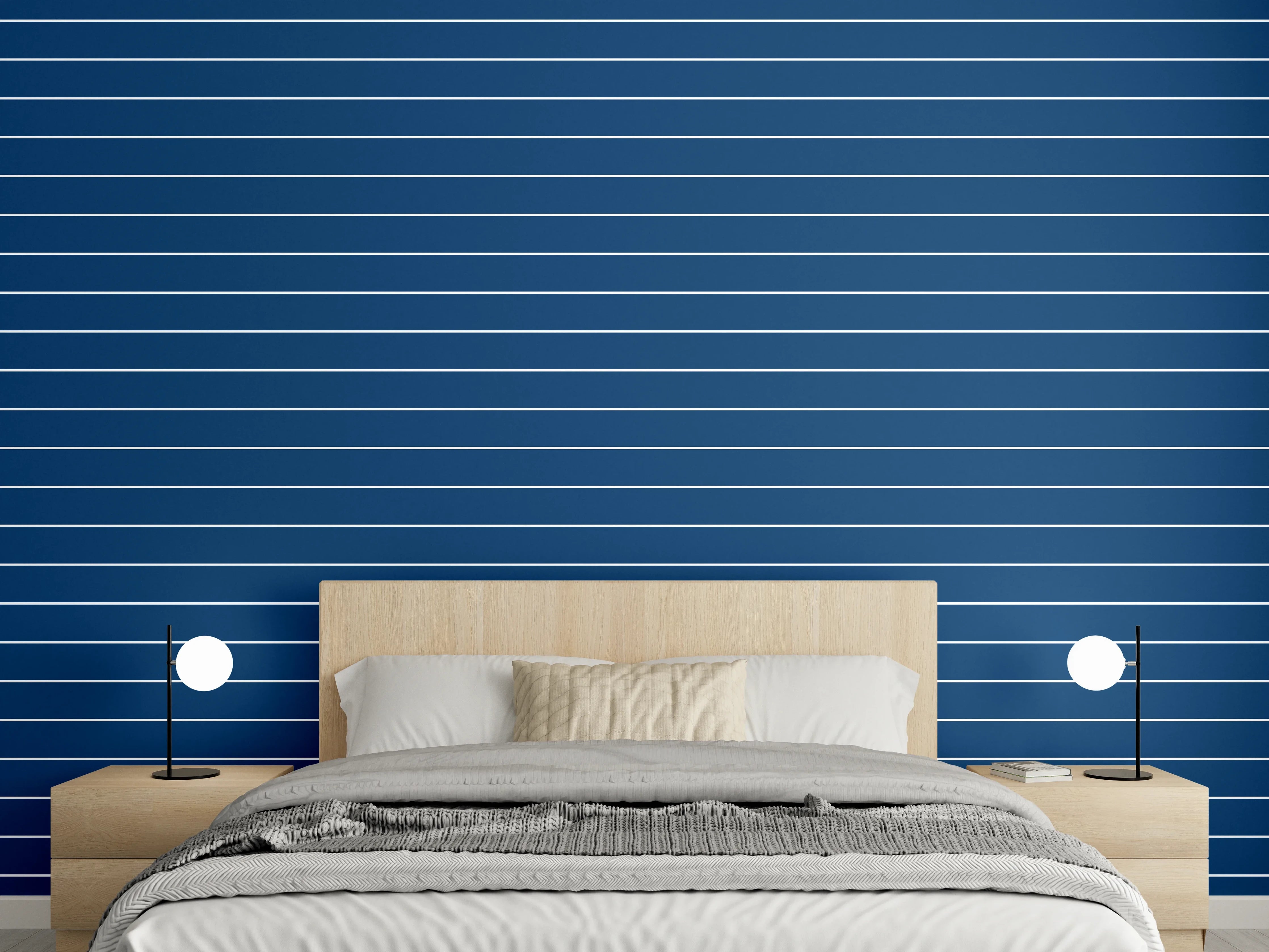 Wandverkleidung Schlafzimmer - Modernes Streifenmuster in Blau-Weiß