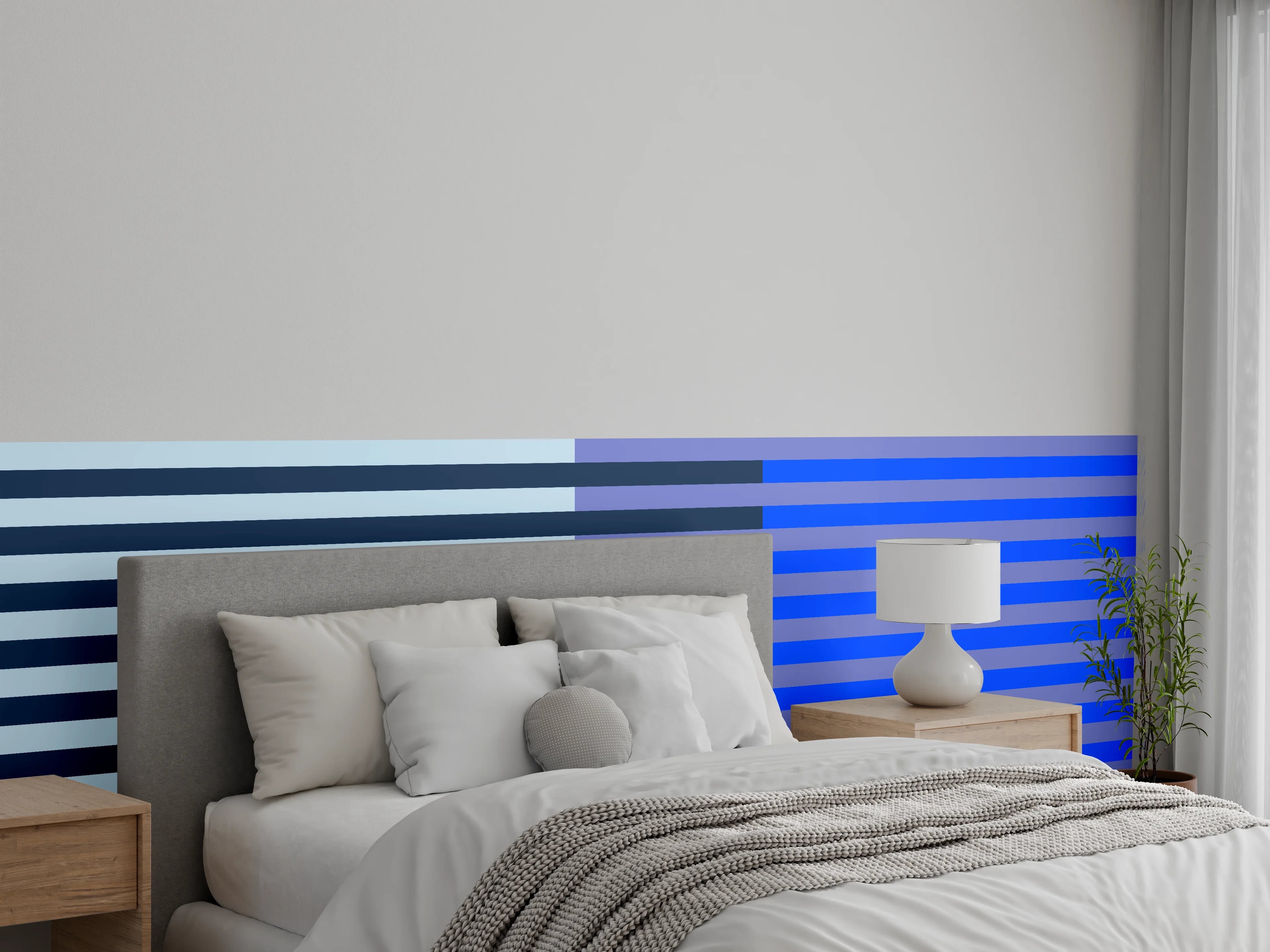 Wandverkleidung Schlafzimmer - Modernes Streifenmuster in Blautönen