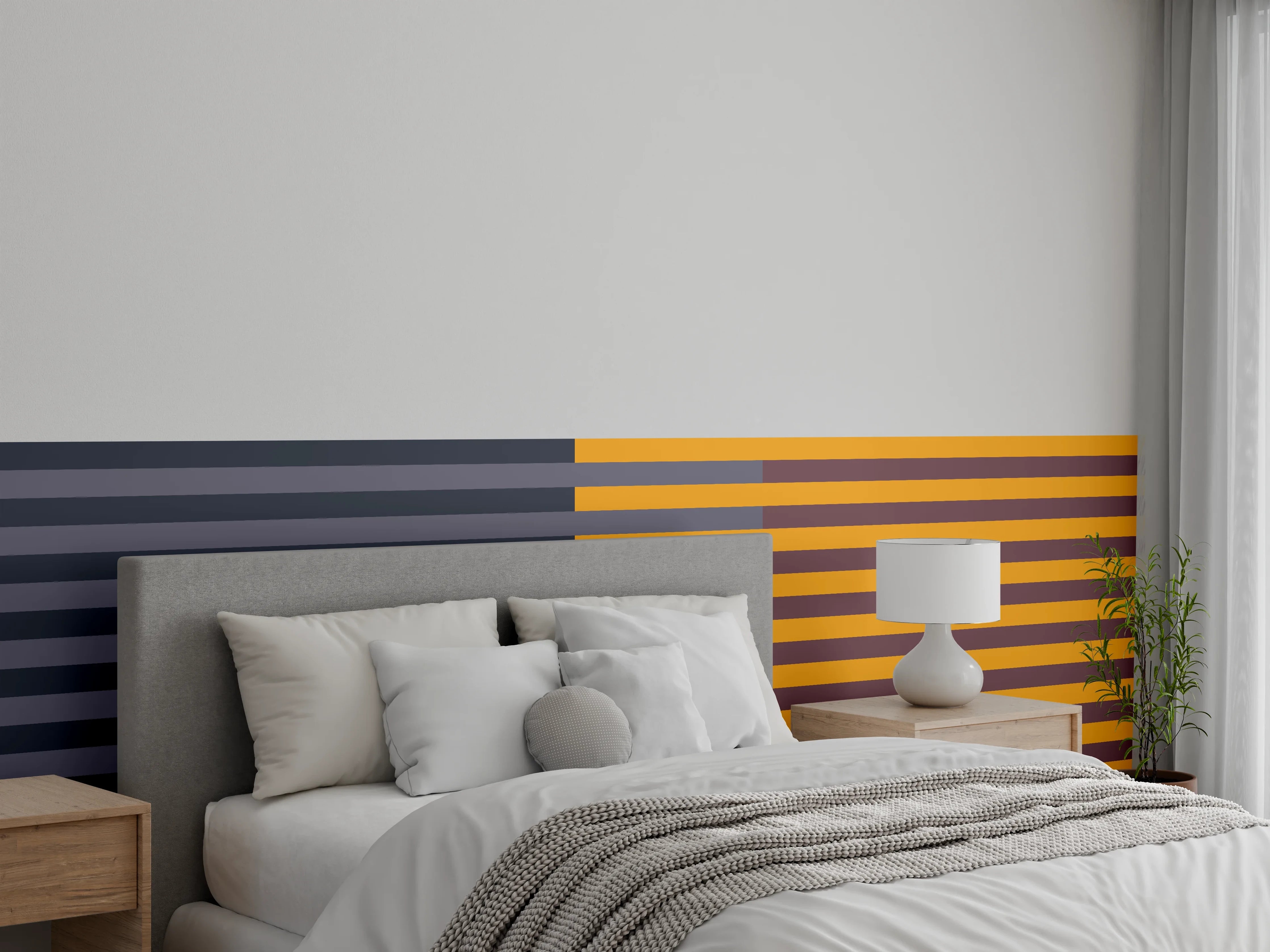 Wandverkleidung Schlafzimmer - Modernes Streifenmuster in Gelb und Blau
