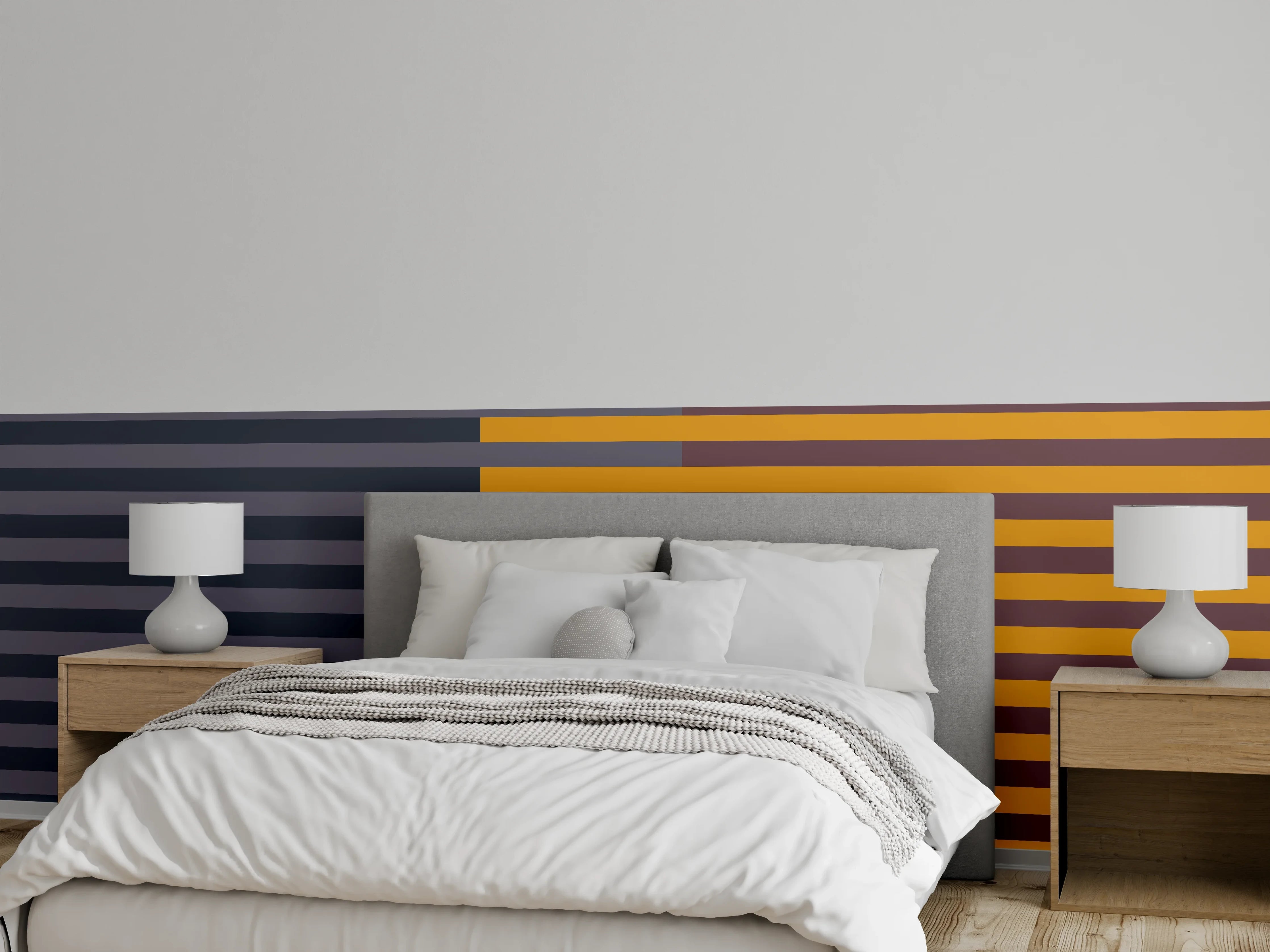 Wandverkleidung Schlafzimmer - Modernes Streifenmuster in Gelb und Blau