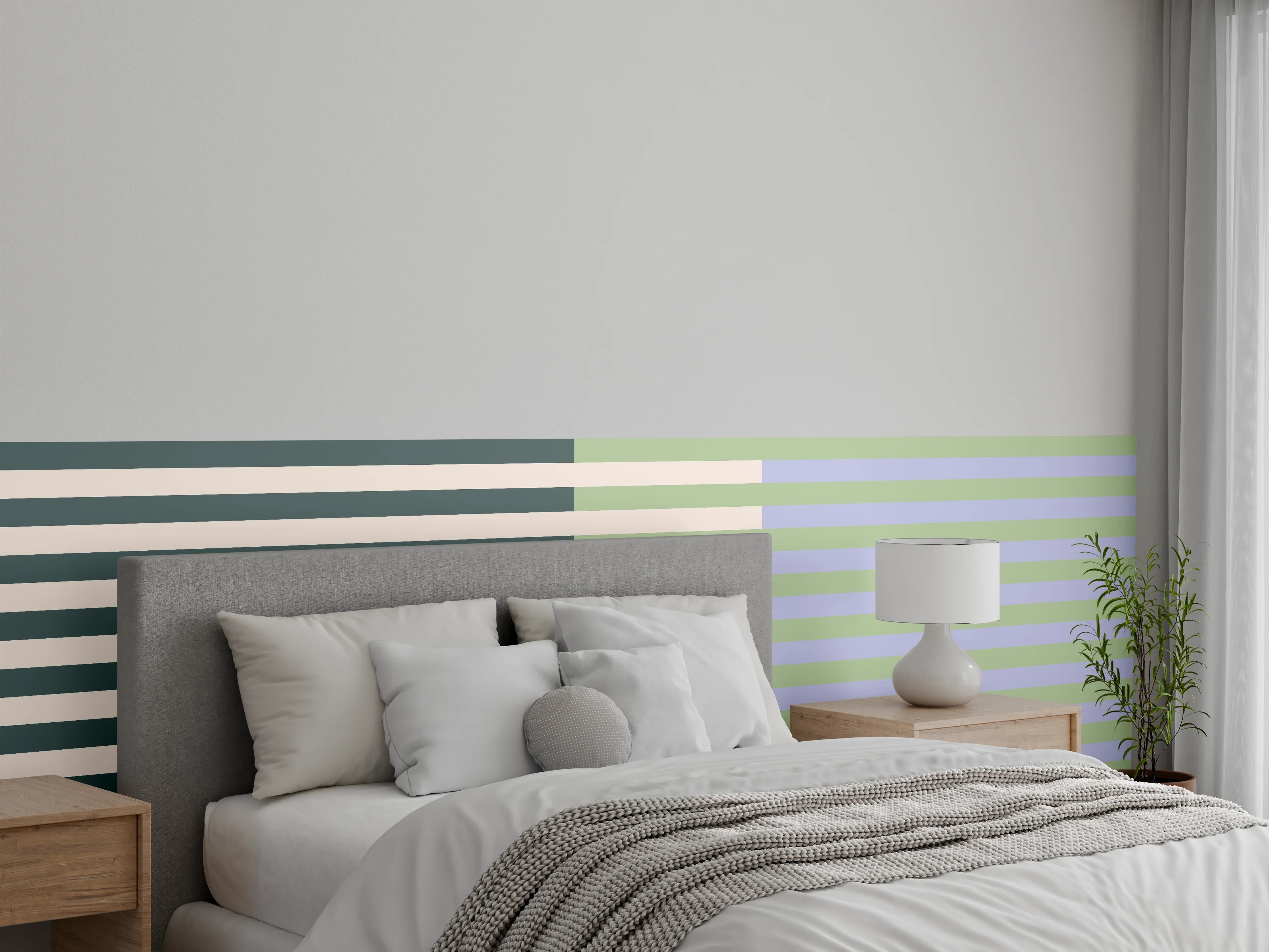 Wandverkleidung Schlafzimmer - Modernes Streifenmuster in Pastellfarben