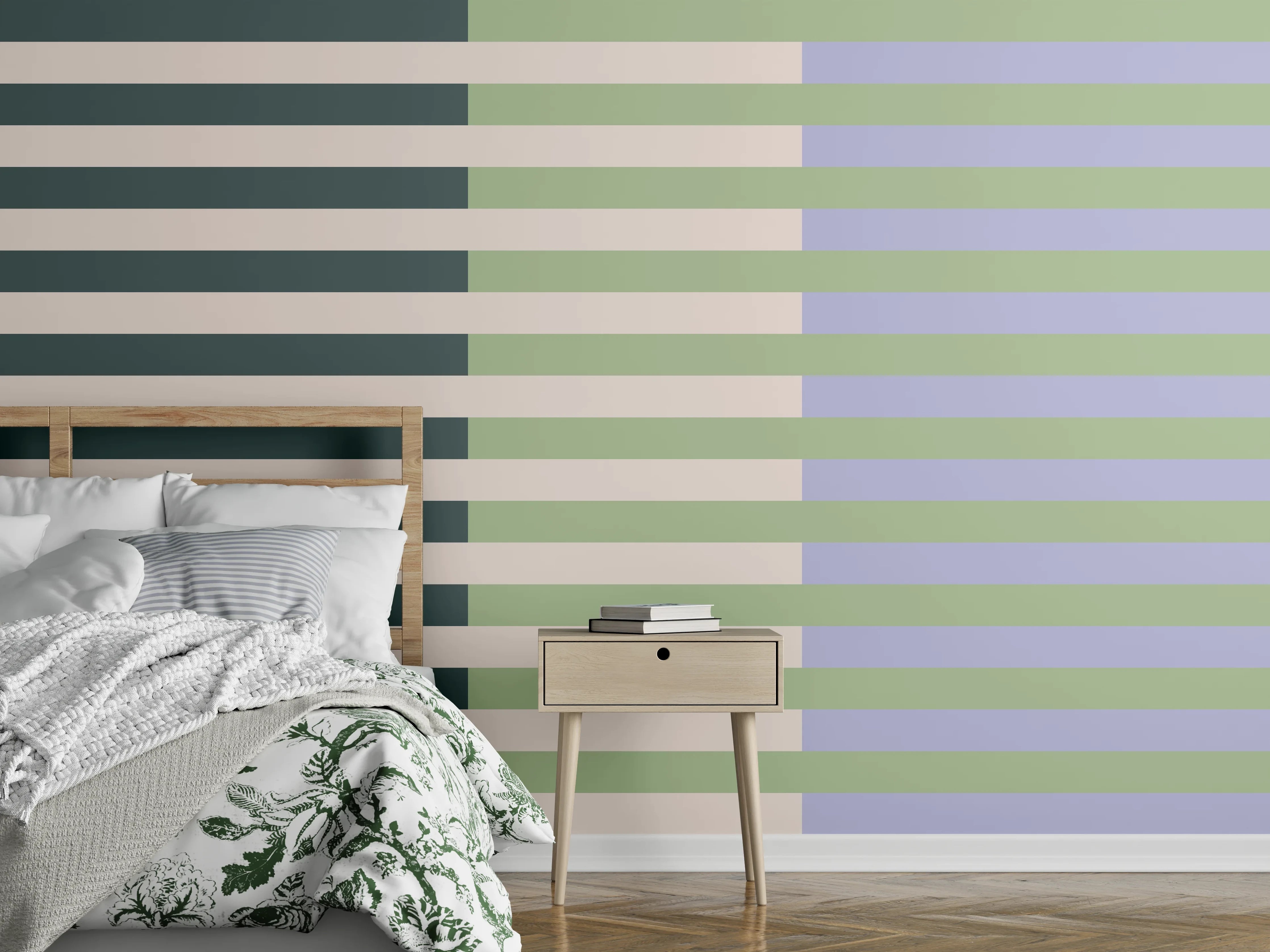 Wandverkleidung Schlafzimmer - Modernes Streifenmuster in Pastellfarben