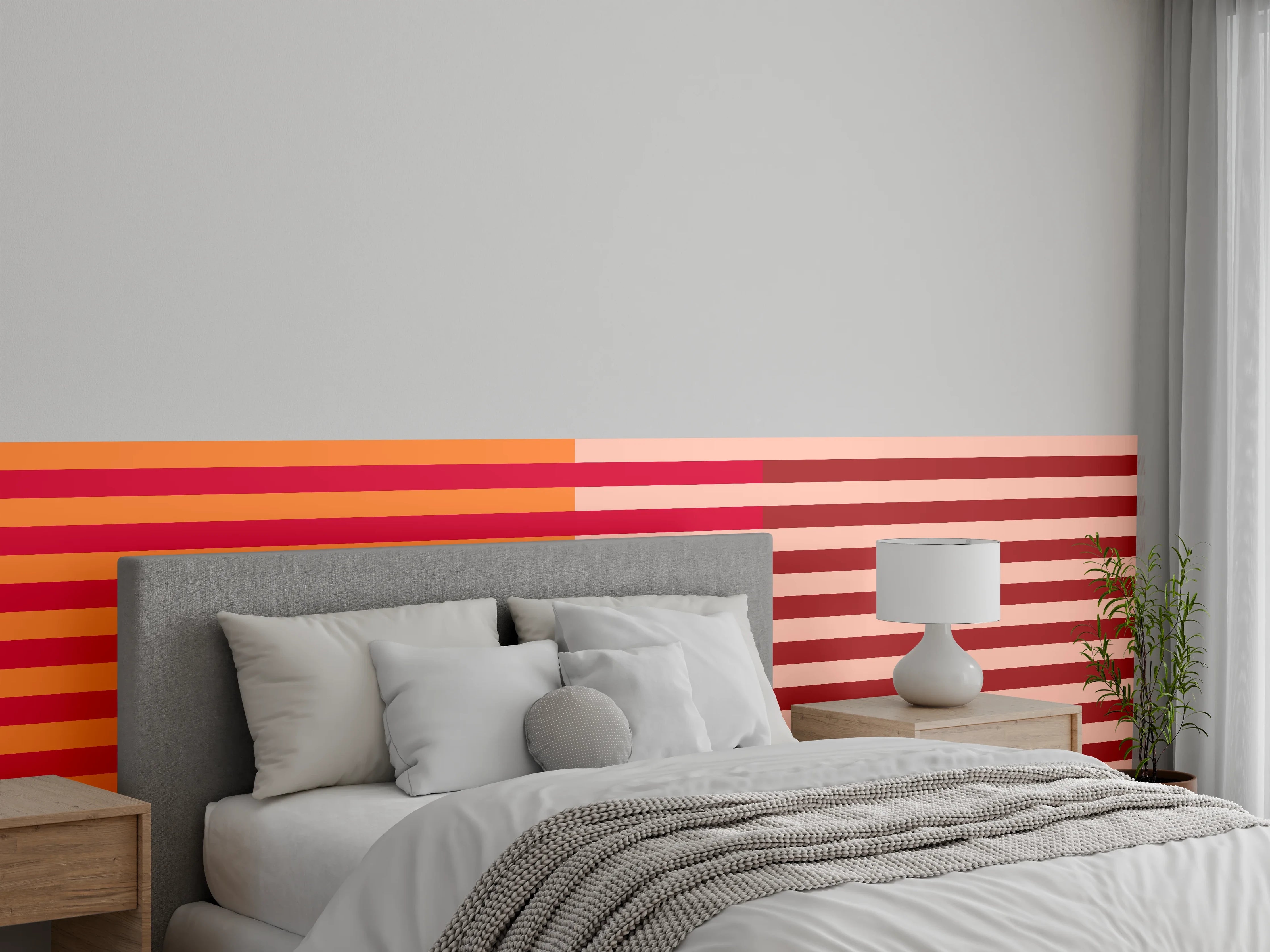 Wandverkleidung Schlafzimmer - Modernes Streifenmuster in Rot-Orange
