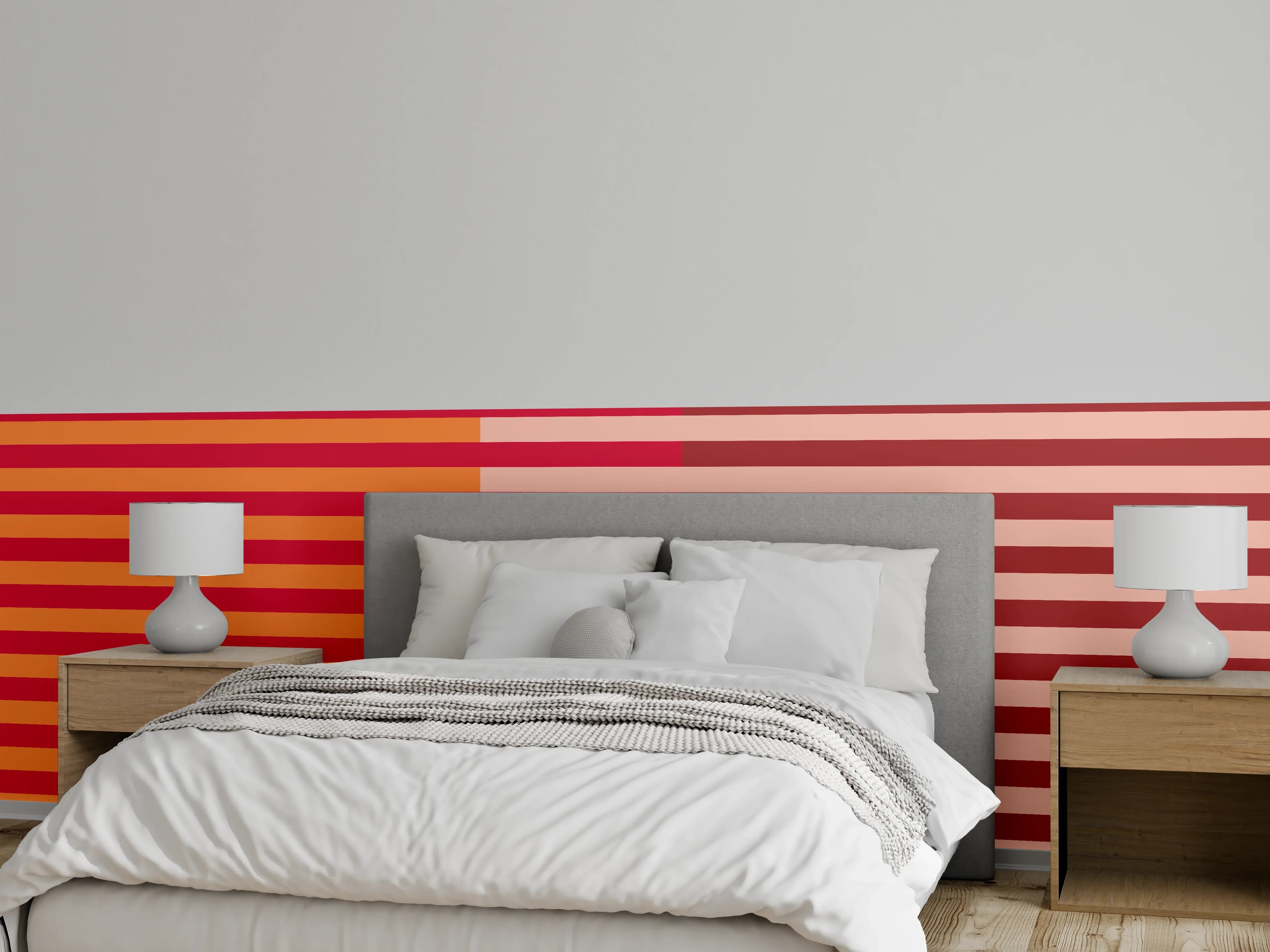 Wandverkleidung Schlafzimmer - Modernes Streifenmuster in Rot-Orange
