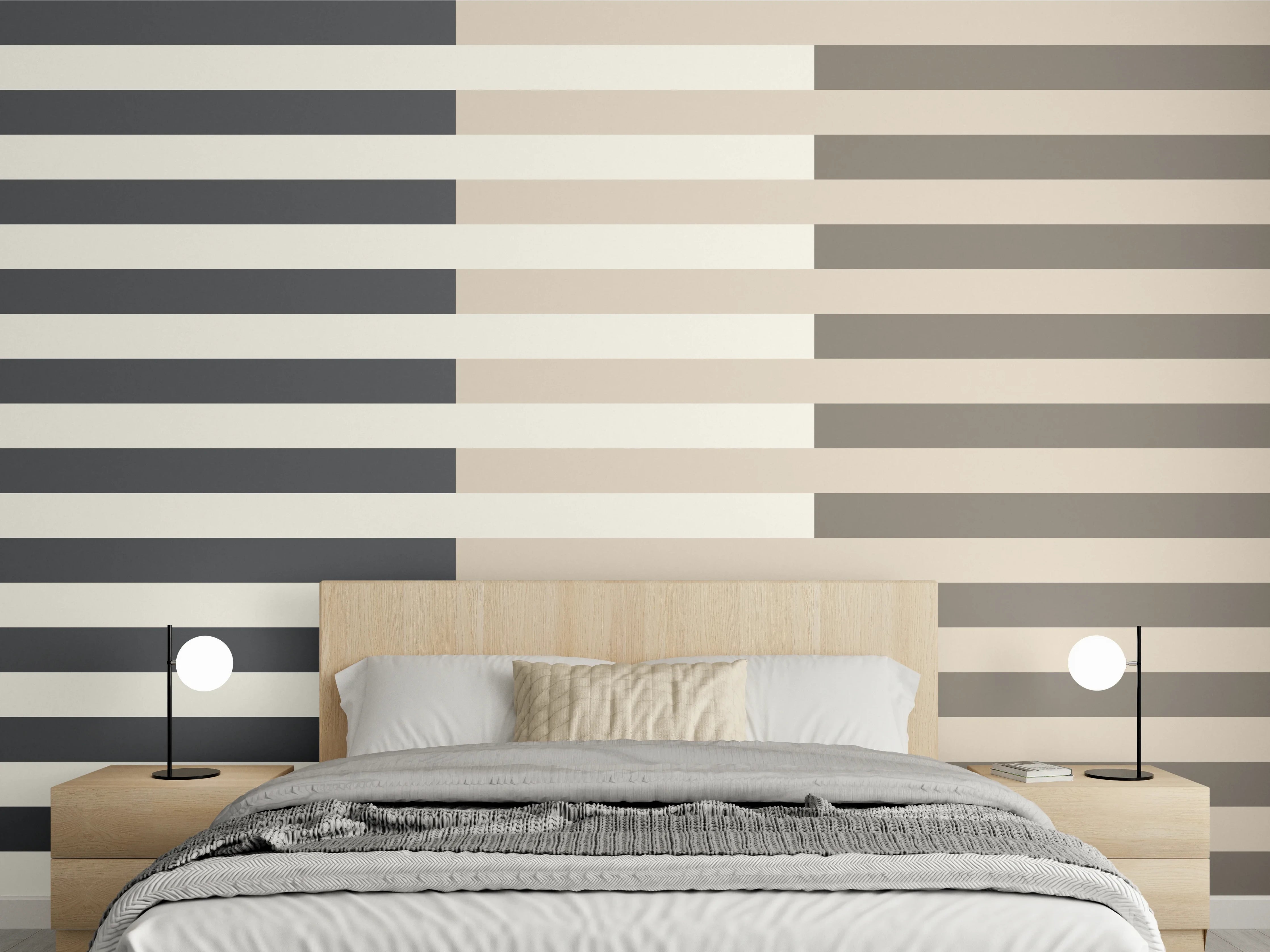 Wandverkleidung Schlafzimmer - Modernes Streifenmuster in Schwarz-Weiß-Beige