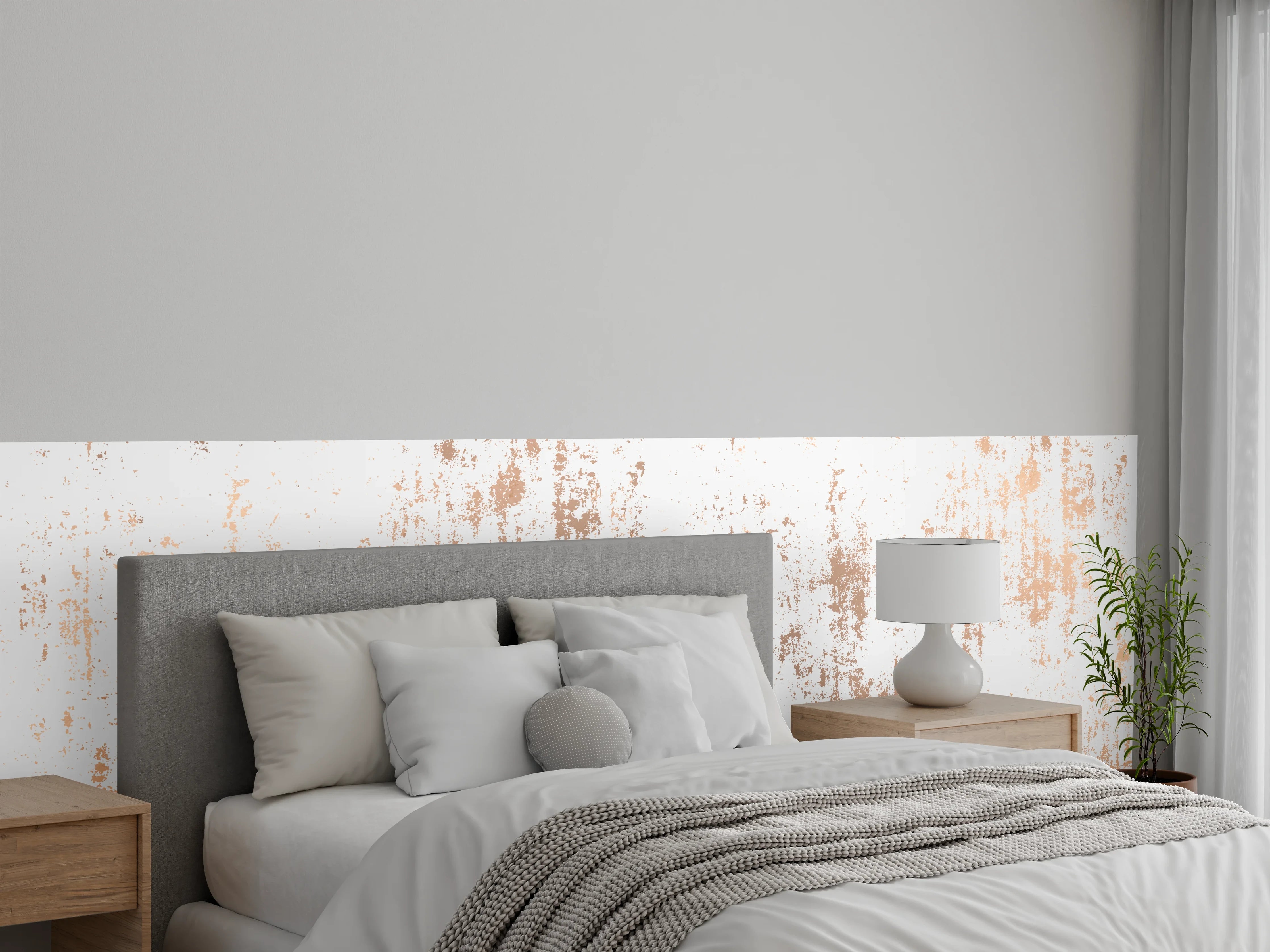 Wandverkleidung Schlafzimmer - Modernes Vintage-Muster in Weiß und Beige