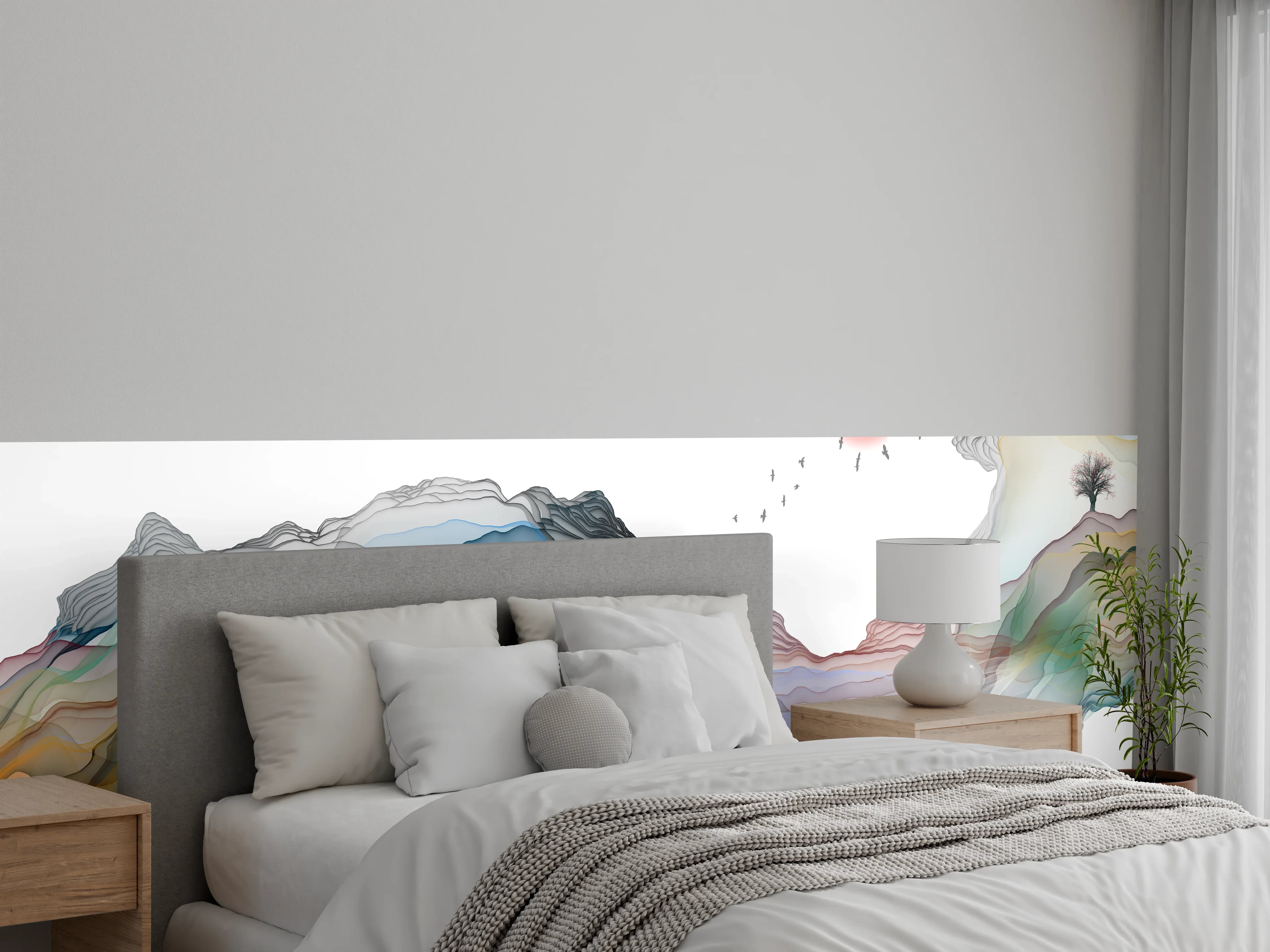 Wandverkleidung Schlafzimmer - Modernes Wasserfarben Gemälde Boot Vögel See