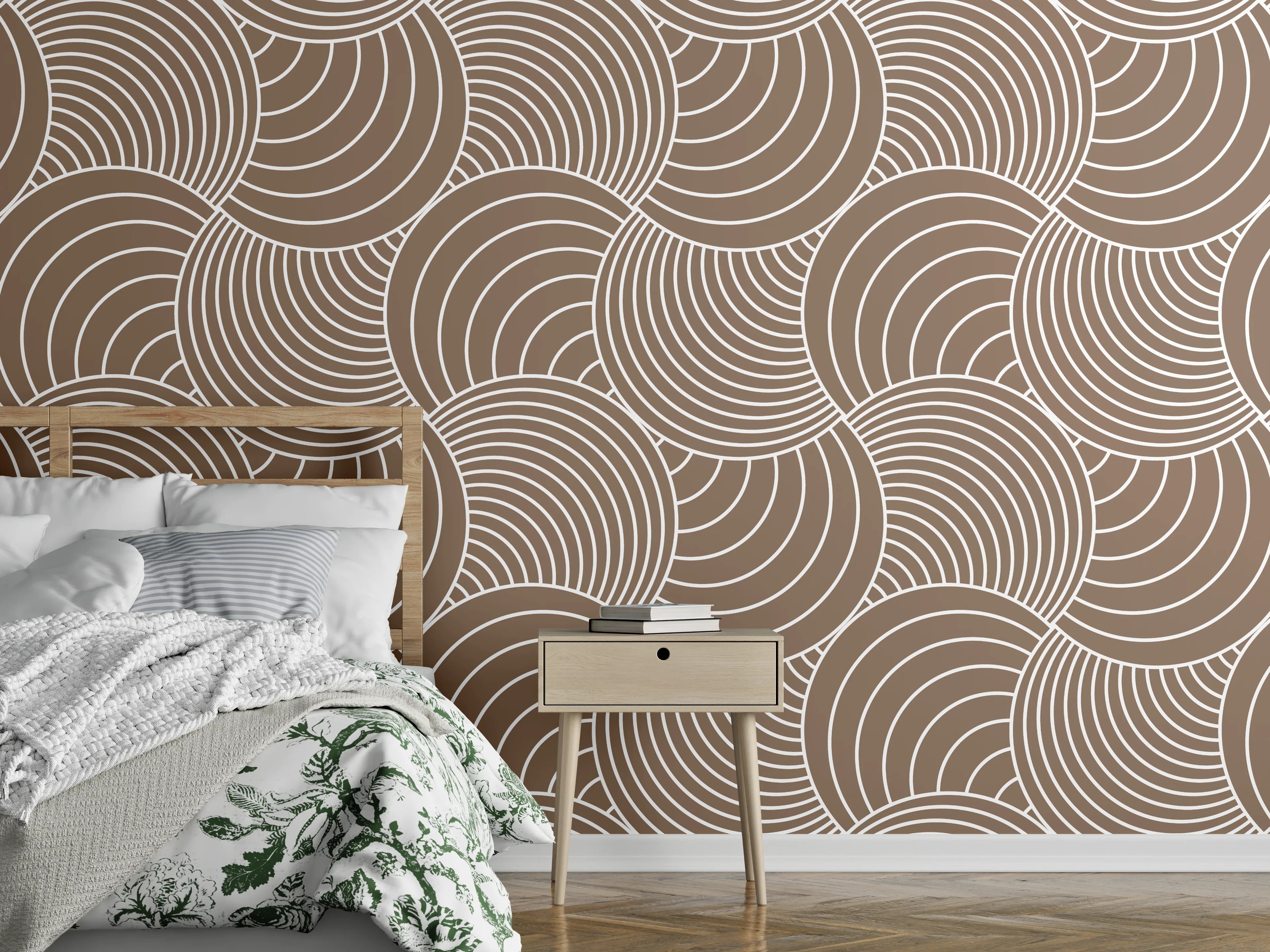 Wandverkleidung Schlafzimmer - Modernes Wellenmuster Beige Wanddekor