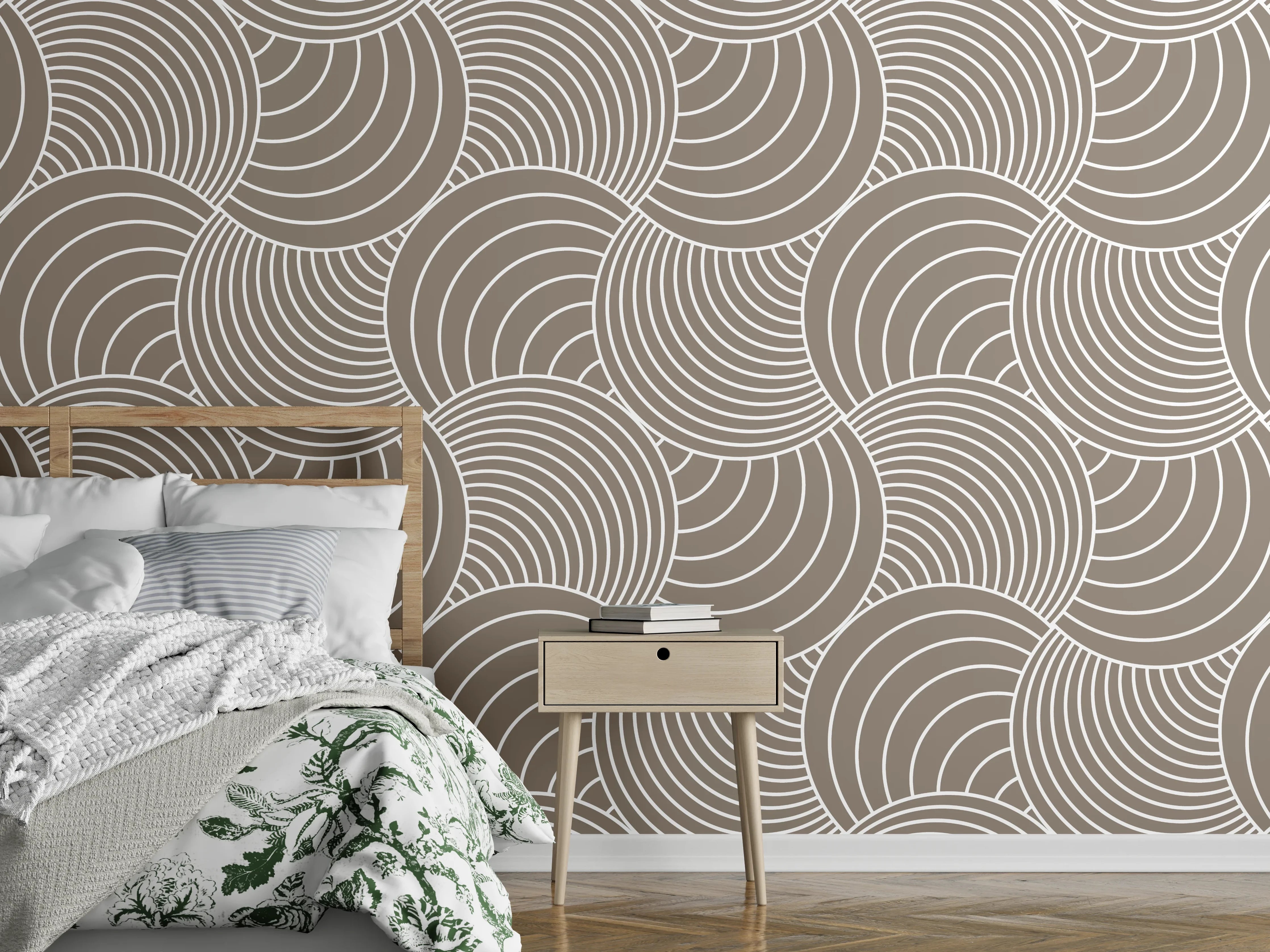 Wandverkleidung Schlafzimmer - Modernes Wellenmuster Beige Weiß