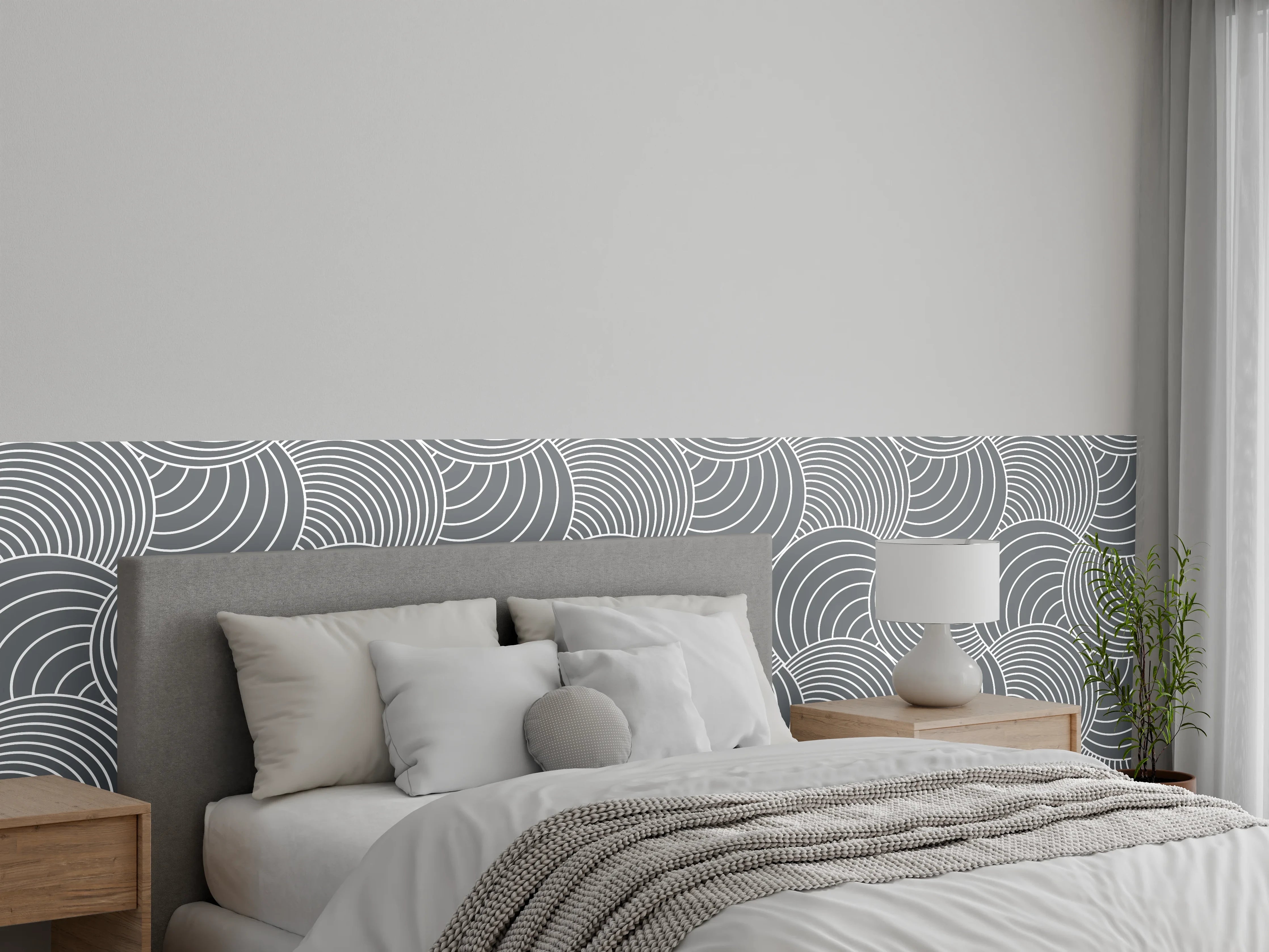Wandverkleidung Schlafzimmer - Modernes Wellenmuster Grau-Weiß Tapete