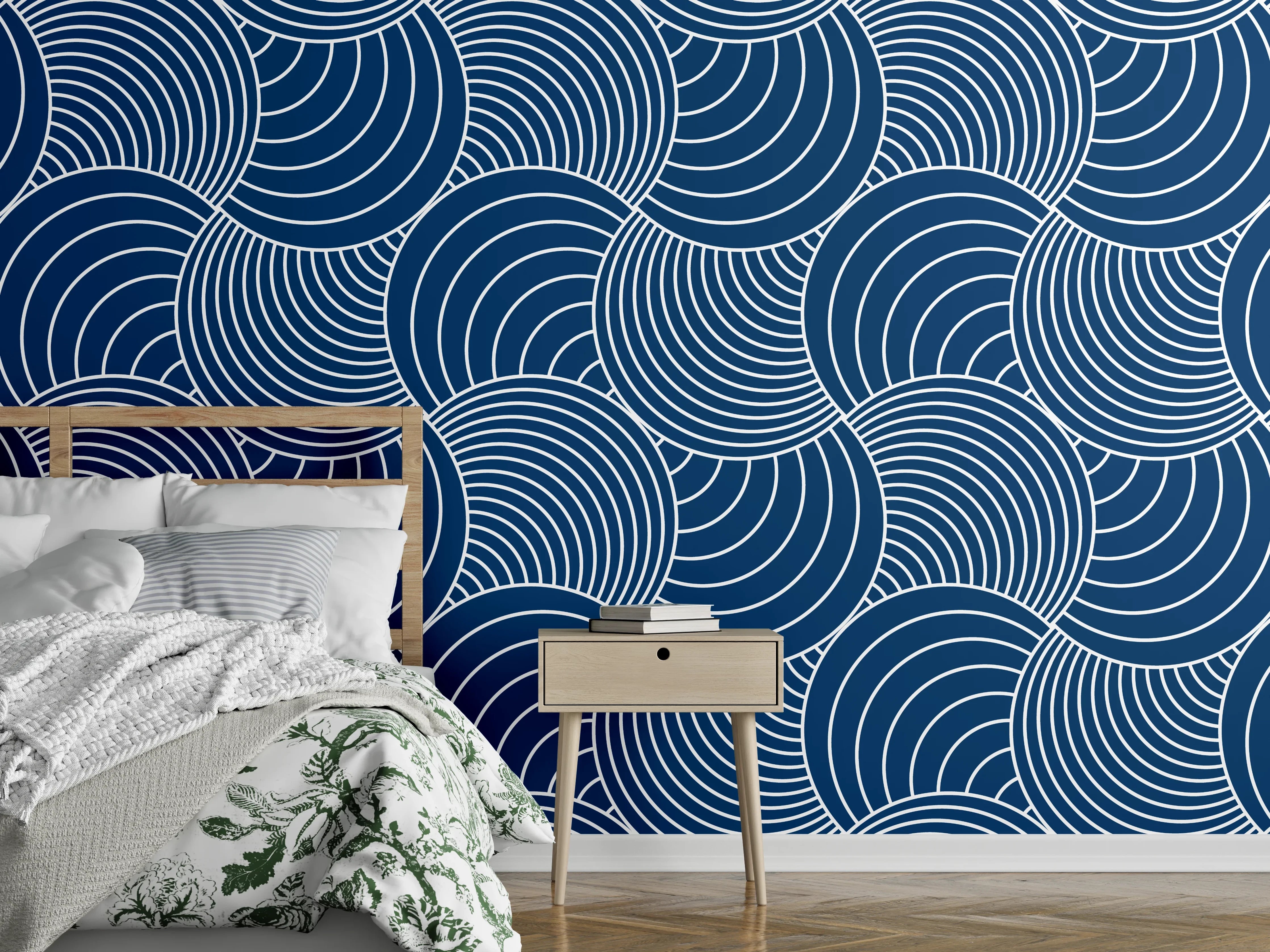 Wandverkleidung Schlafzimmer - Modernes Wellenmuster in Dunkelblau