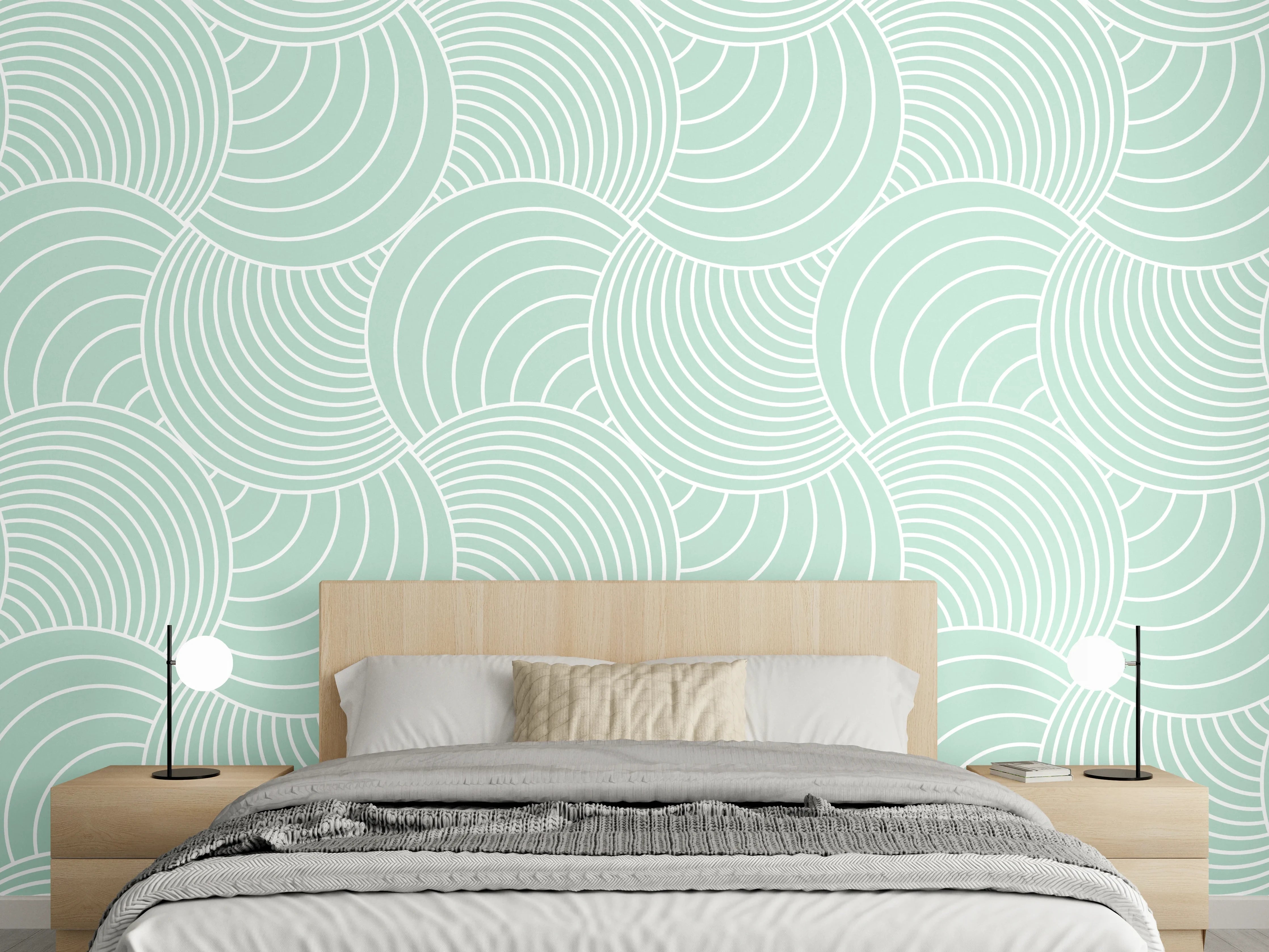 Wandverkleidung Schlafzimmer - Modernes Wellenmuster in Mintgrün